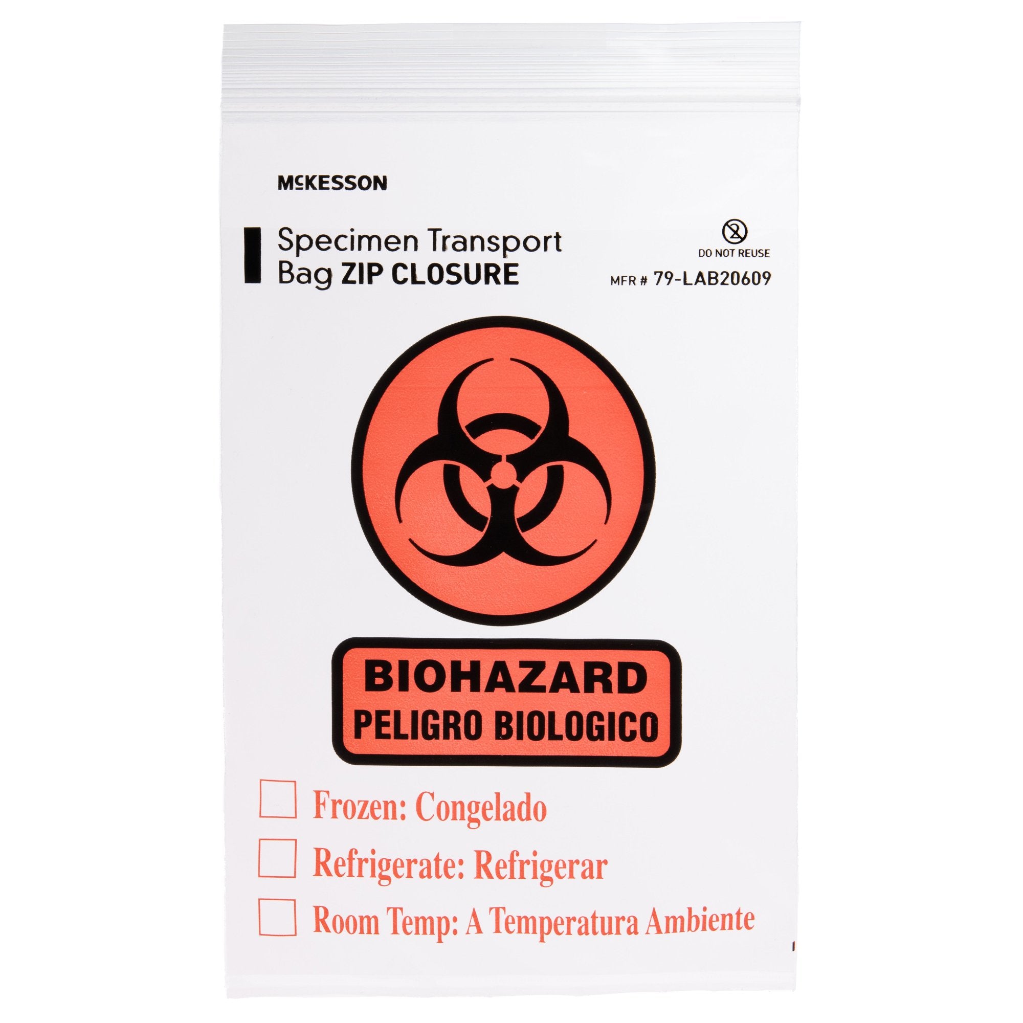 McKesson Brand - Specimen Transport Bag with Document Pouch McKesson 6 X 9 Inch Zip Closure Biohazard Symbol / Storage Instructions NonSterile [1000/CS]