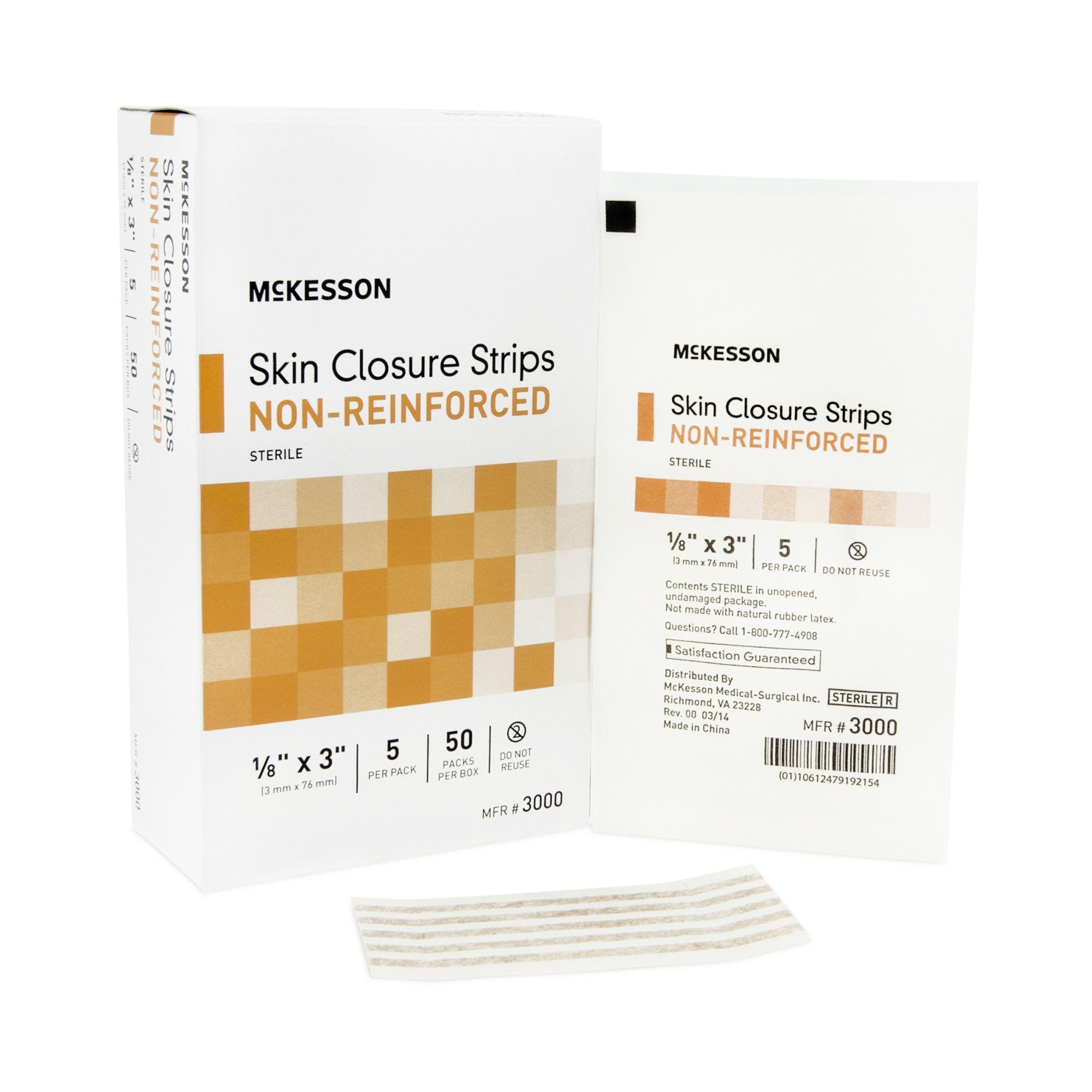 McKesson Brand - Skin Closure Strip McKesson 1/8 X 3 Inch Nonwoven Material Flexible Strip Tan [200/CS]