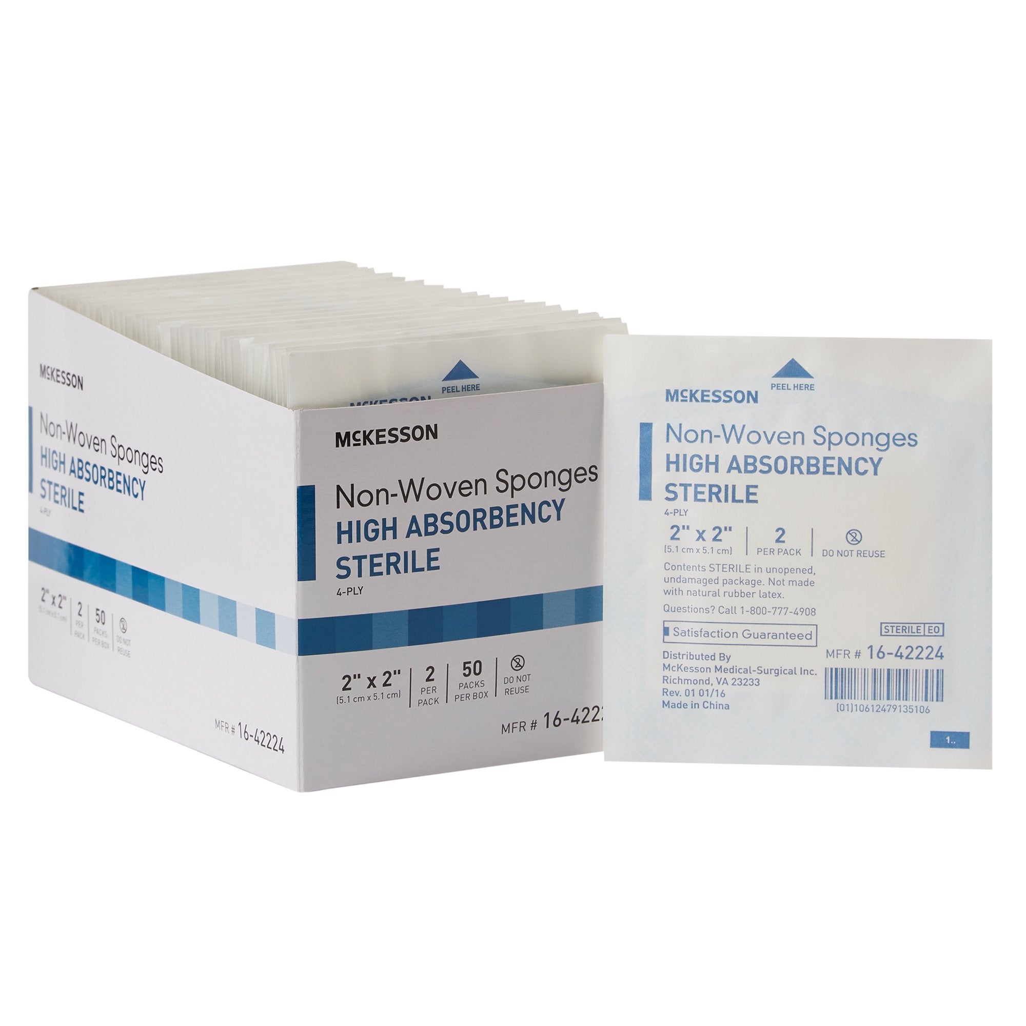 McKesson Brand - Nonwoven Sponge McKesson 2 X 2 Inch 4-Ply Sterile 2 per Pack [1500/CS] (482409_CS)