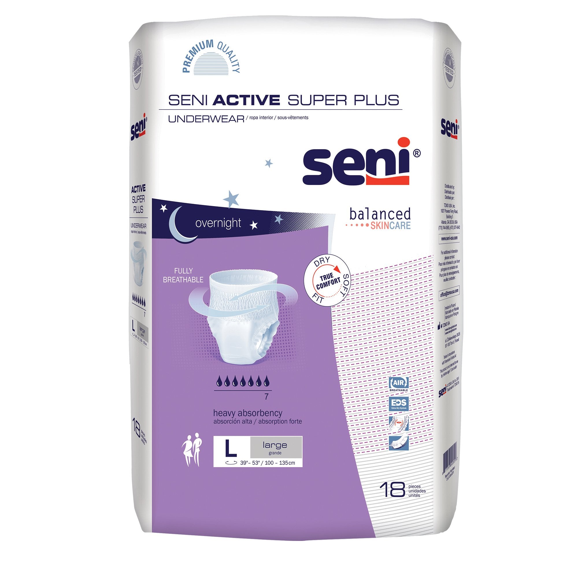 TZMO USA Inc - Unisex Adult Absorbent Underwear Seni® Active Super Plus Pull On with Tear Away Seams Large Disposable Heavy Absorbency [72/CS]