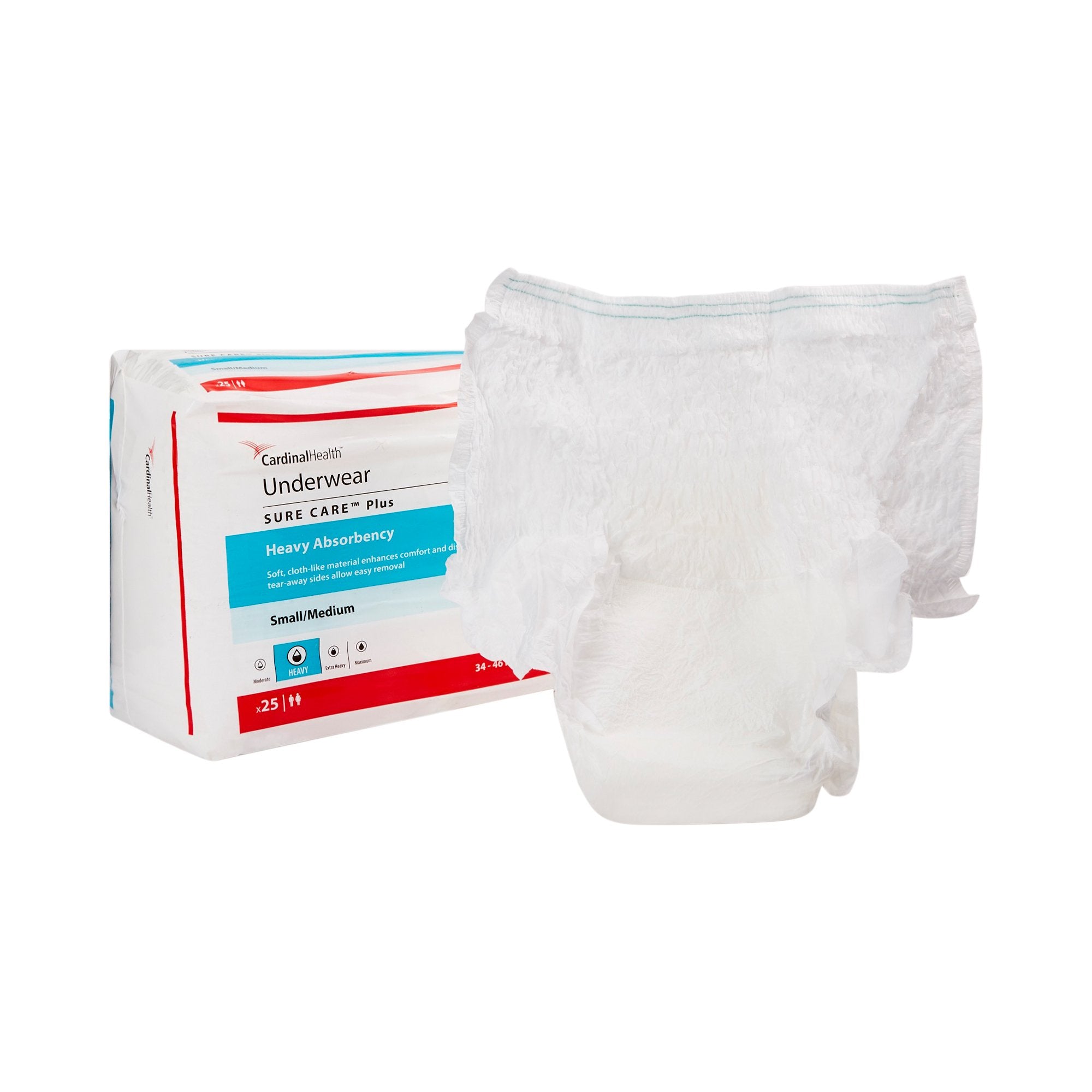 Cardinal - Unisex Adult Absorbent Underwear Sure Care™ Plus Pull On with Tear Away Seams Medium Disposable Heavy Absorbency [100/CS]