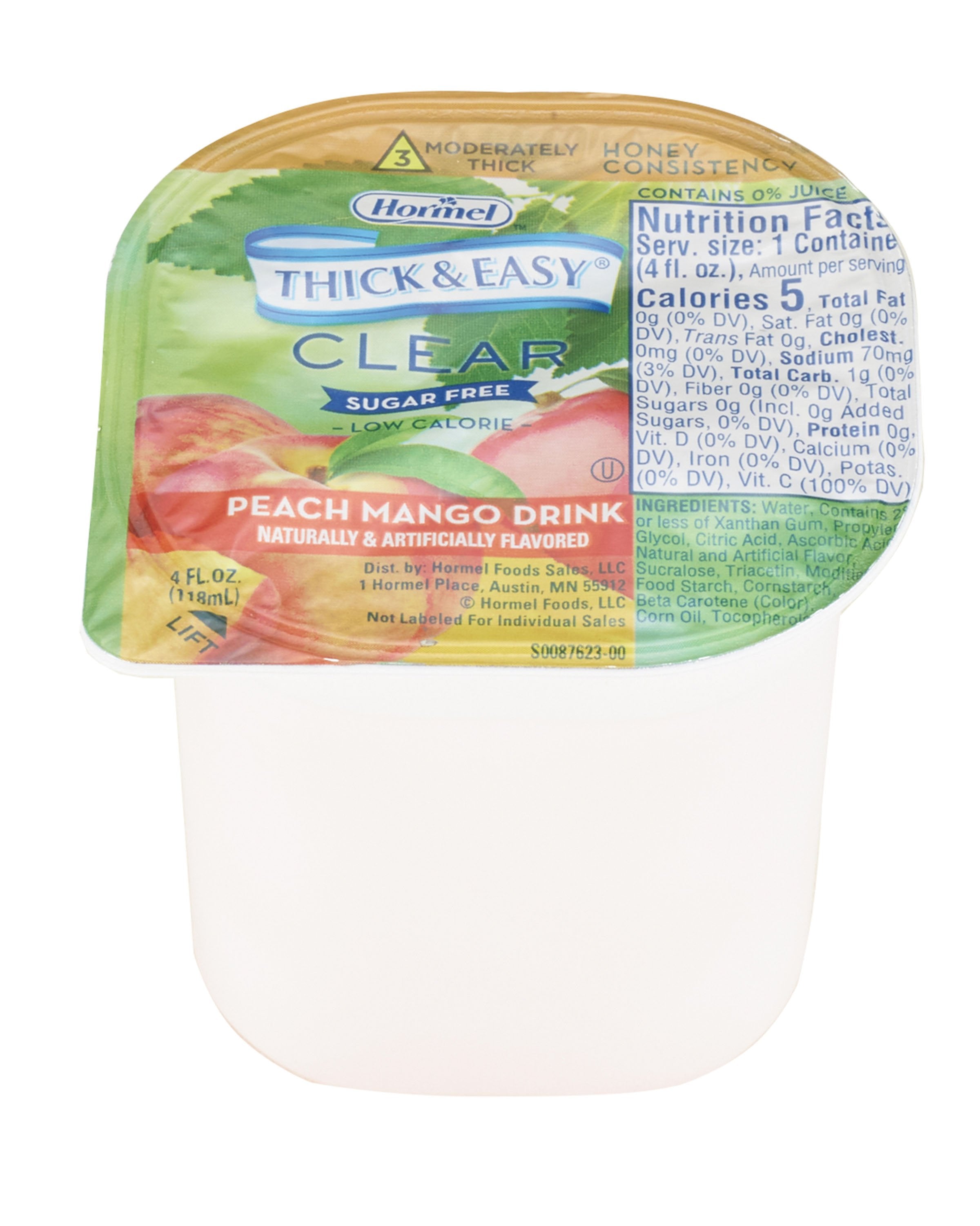 Hormel Food Sales - Thickened Beverage Thick & Easy® Clear 4 oz. Portion Cup Peach Mango Flavor Liquid IDDSI Level 3 Moderately Thick/Liquidized [24/CS]