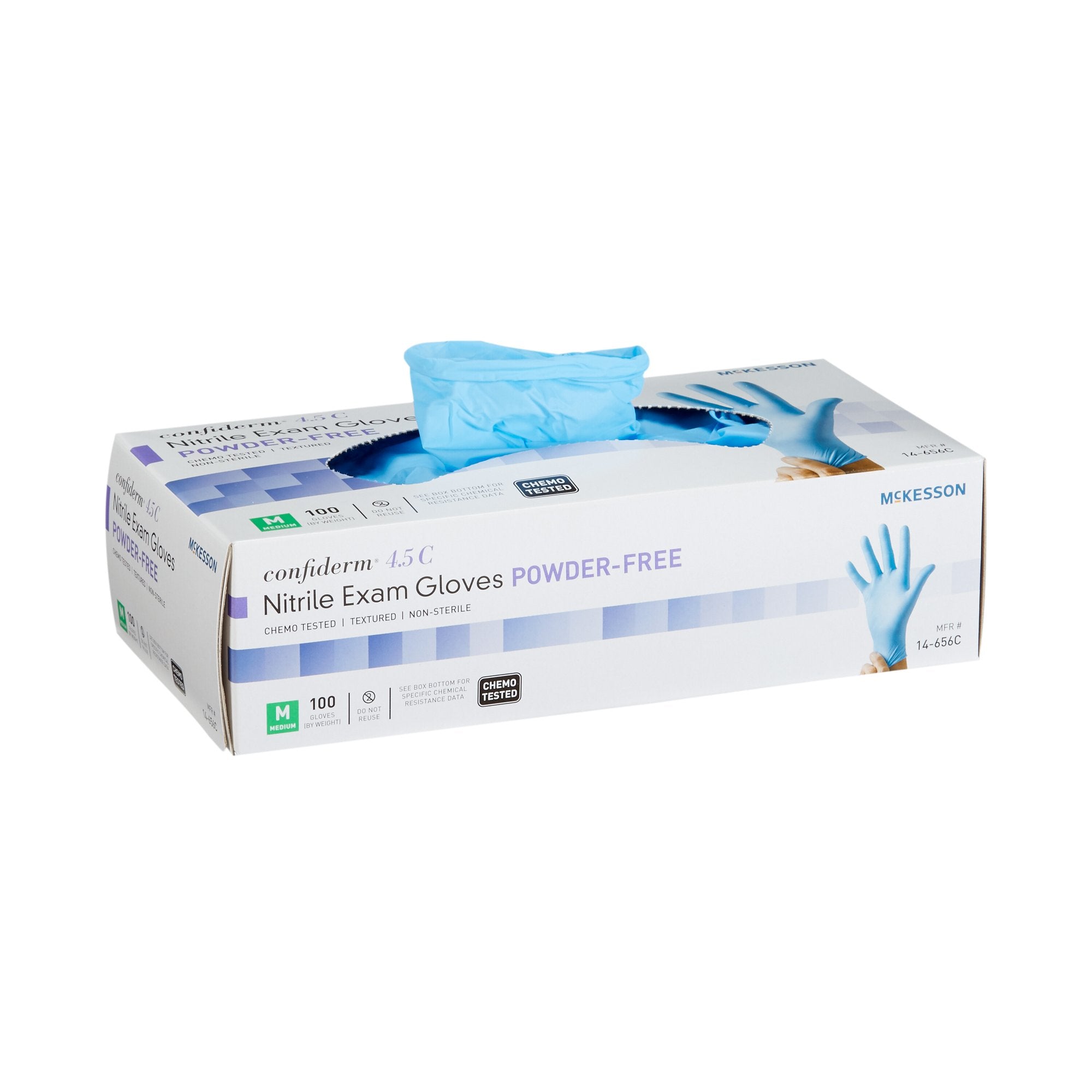 McKesson Brand - Exam Glove McKesson Confiderm® 4.5C Medium NonSterile Nitrile Standard Cuff Length Textured Fingertips Blue Chemo Tested [1000/CS]