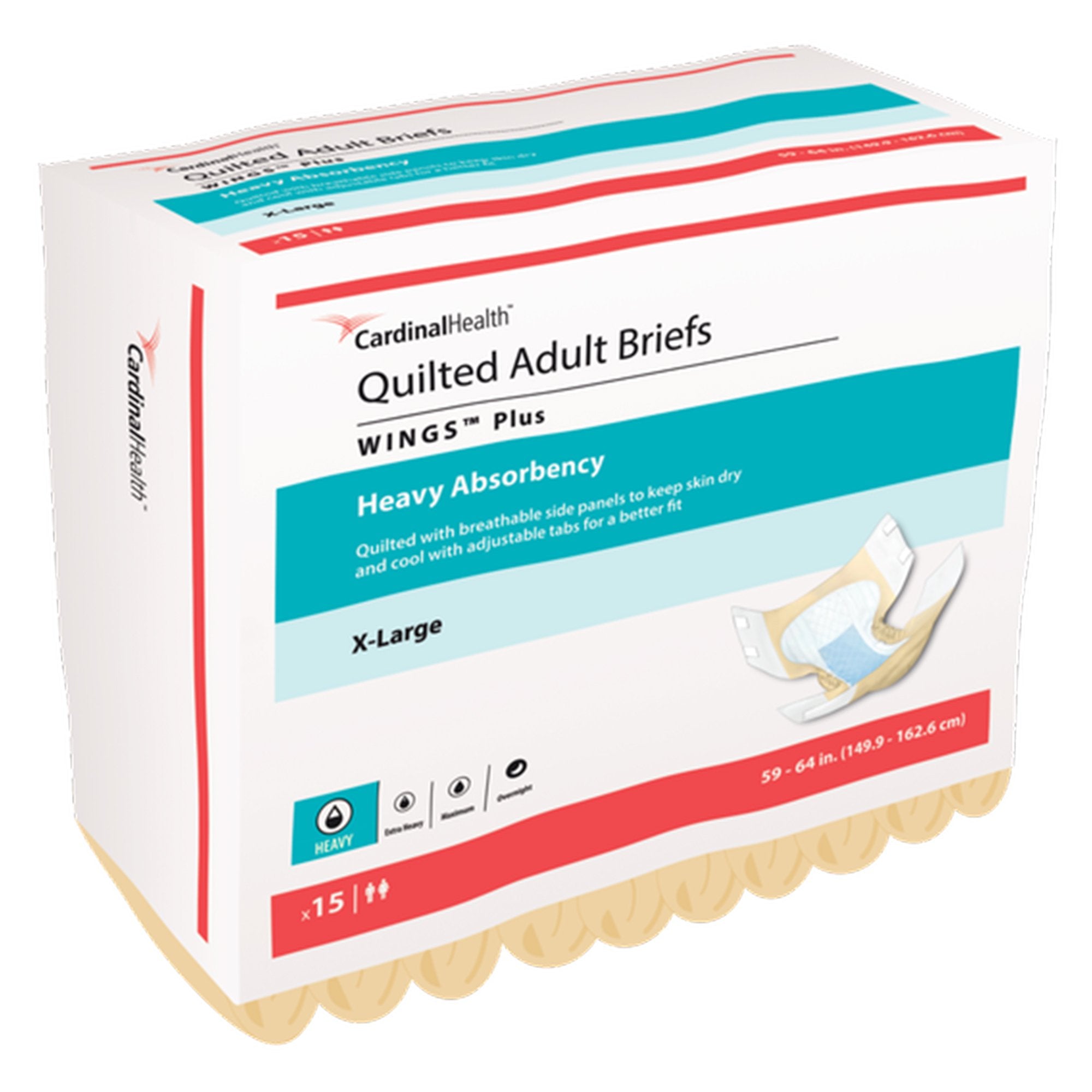 Cardinal - Unisex Adult Incontinence Brief Wings™ Plus Quilted X-Large Disposable Heavy Absorbency [60/CS]