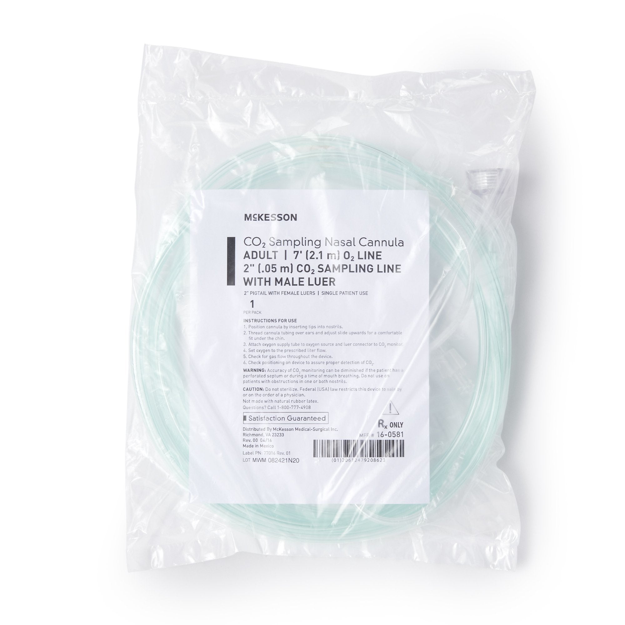 McKesson Brand - ETCO2 Nasal Sampling Cannula with O2 Delivery McKesson Adult Curved Prong / NonFlared Tip 7 Foot O2 / 2 Inch CO2 Line [25/CS]