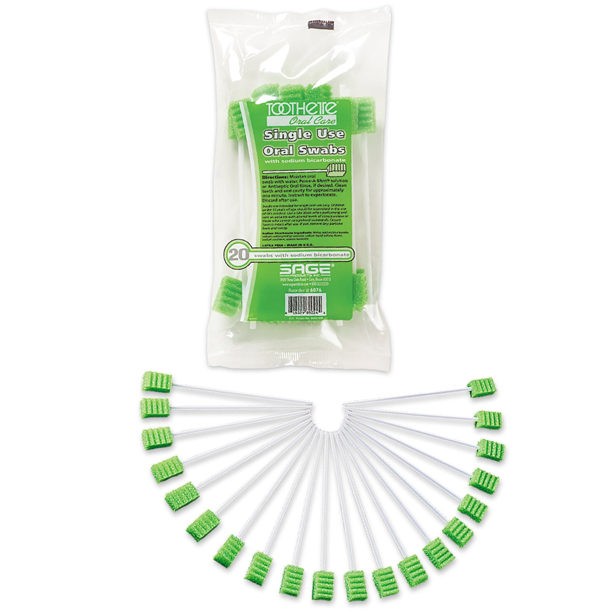 Sage Products - Oral Swab Toothette® Plus Sodium Bicarbonate Foam Tip 20 per Pack [1000/CS]