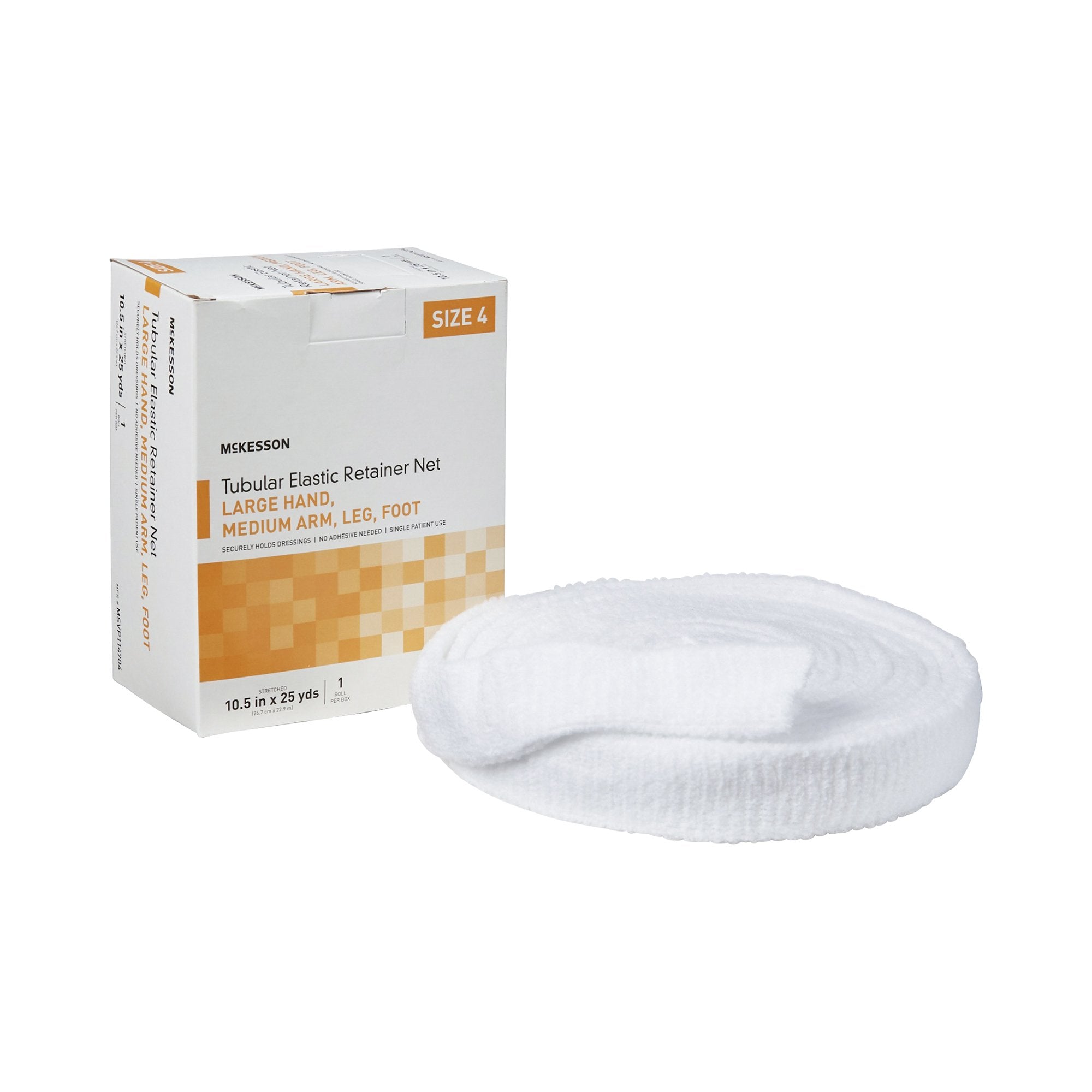 McKesson Brand - Elastic Net Retainer Dressing McKesson Tubular Elastic 10-1/2 Inch X 25 Yard (26.7 cm X 22.9 m) Size 4 White Large Hand / Medium Arm / Leg / Foot NonSterile [10/CS]