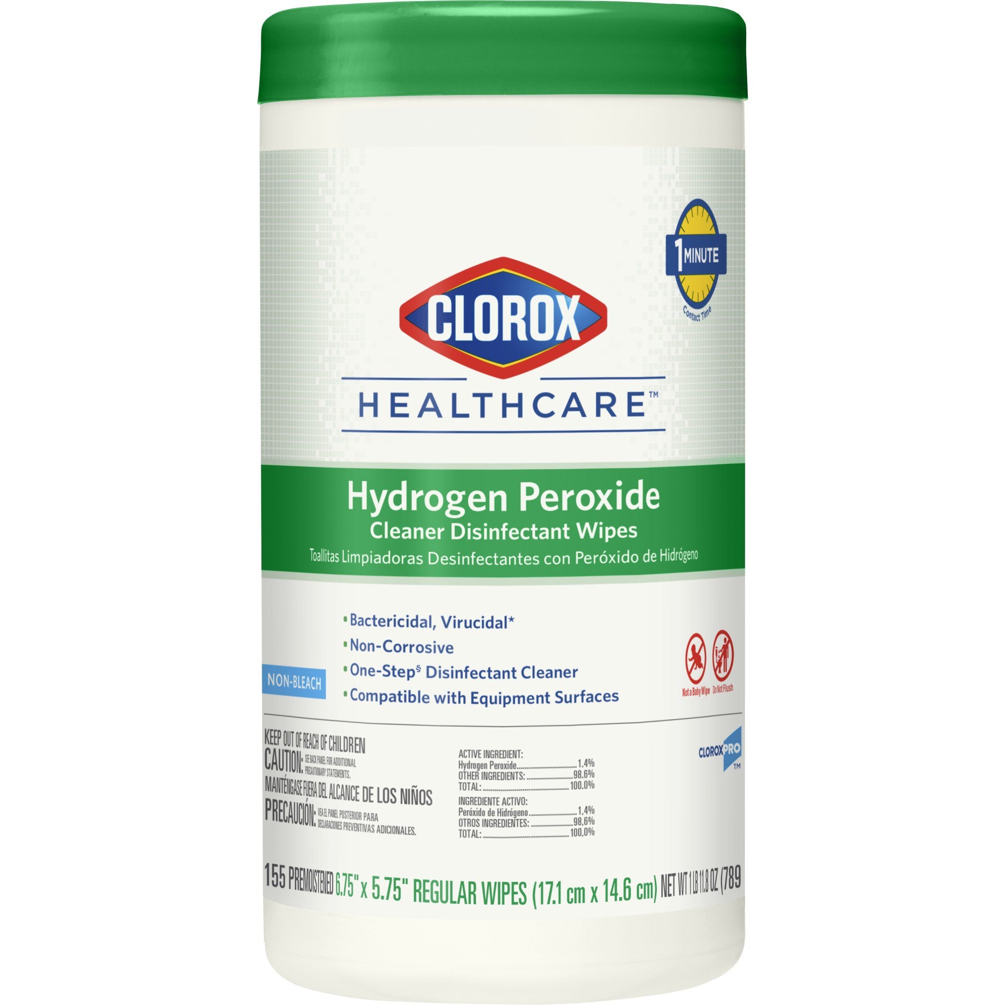 The Clorox Company - Clorox Healthcare® Surface Disinfectant Cleaner Premoistened Hydrogen Peroxide Based Manual Pull Wipe 155 Count Canister Unscented NonSterile [6/CS] (1162507_CS)