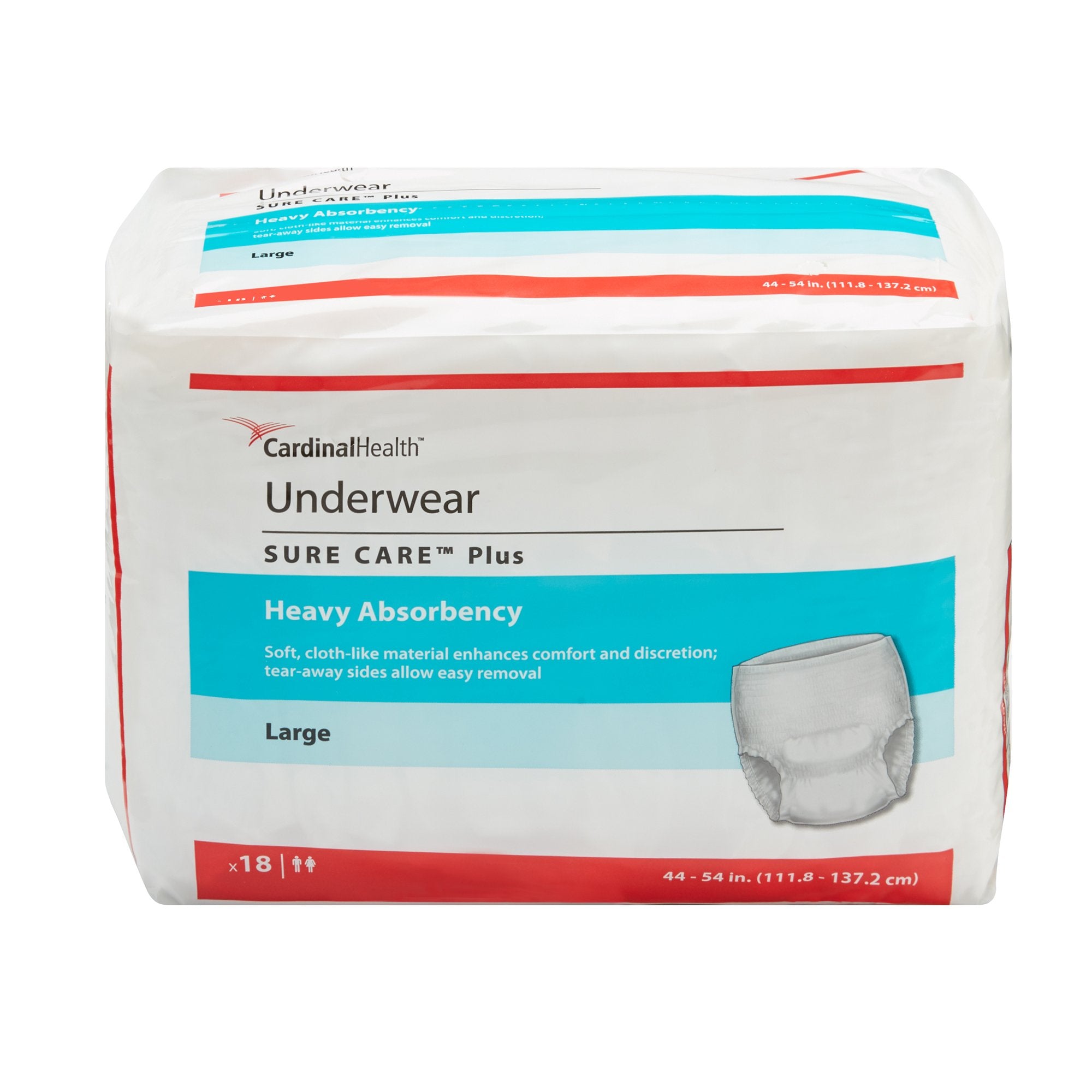 Cardinal - Unisex Adult Absorbent Underwear Sure Care™ Plus Pull On with Tear Away Seams Large Disposable Heavy Absorbency [72/CS]