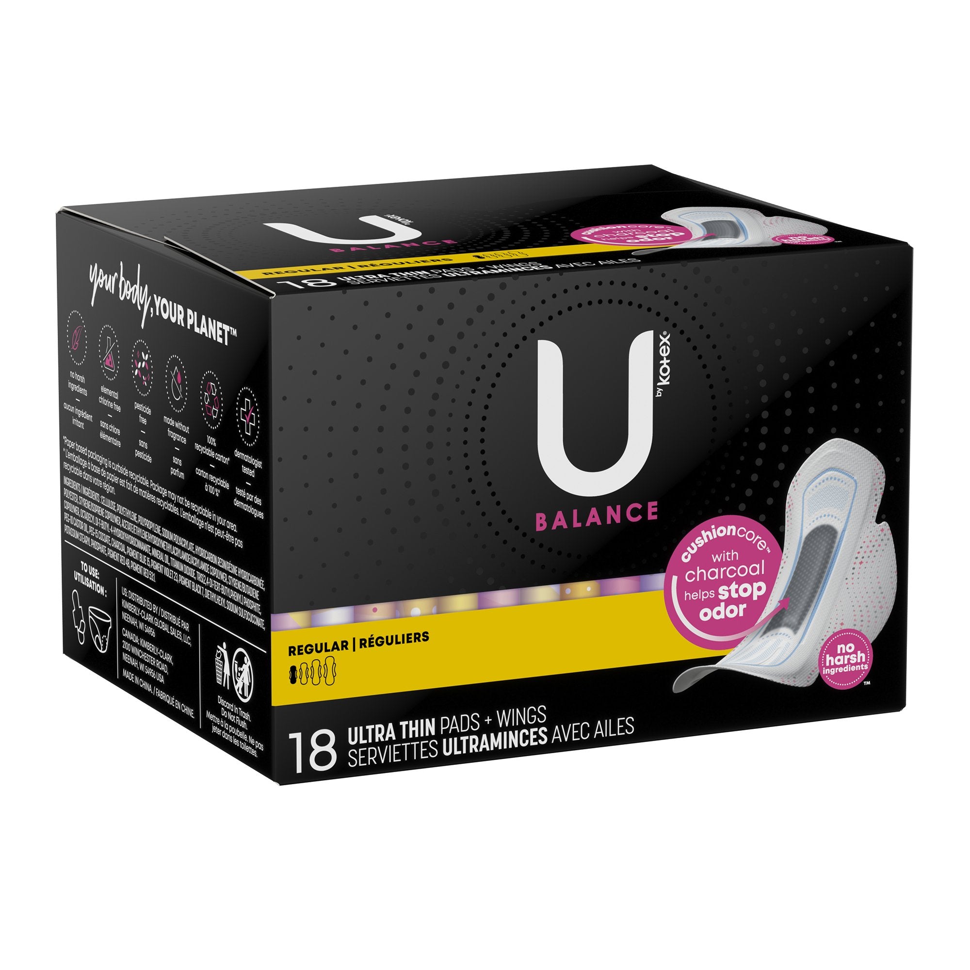 Kimberly Clark - Feminine Pad U by Kotex® Balance Ultra Thin with Wings Regular Absorbency [108/CS]