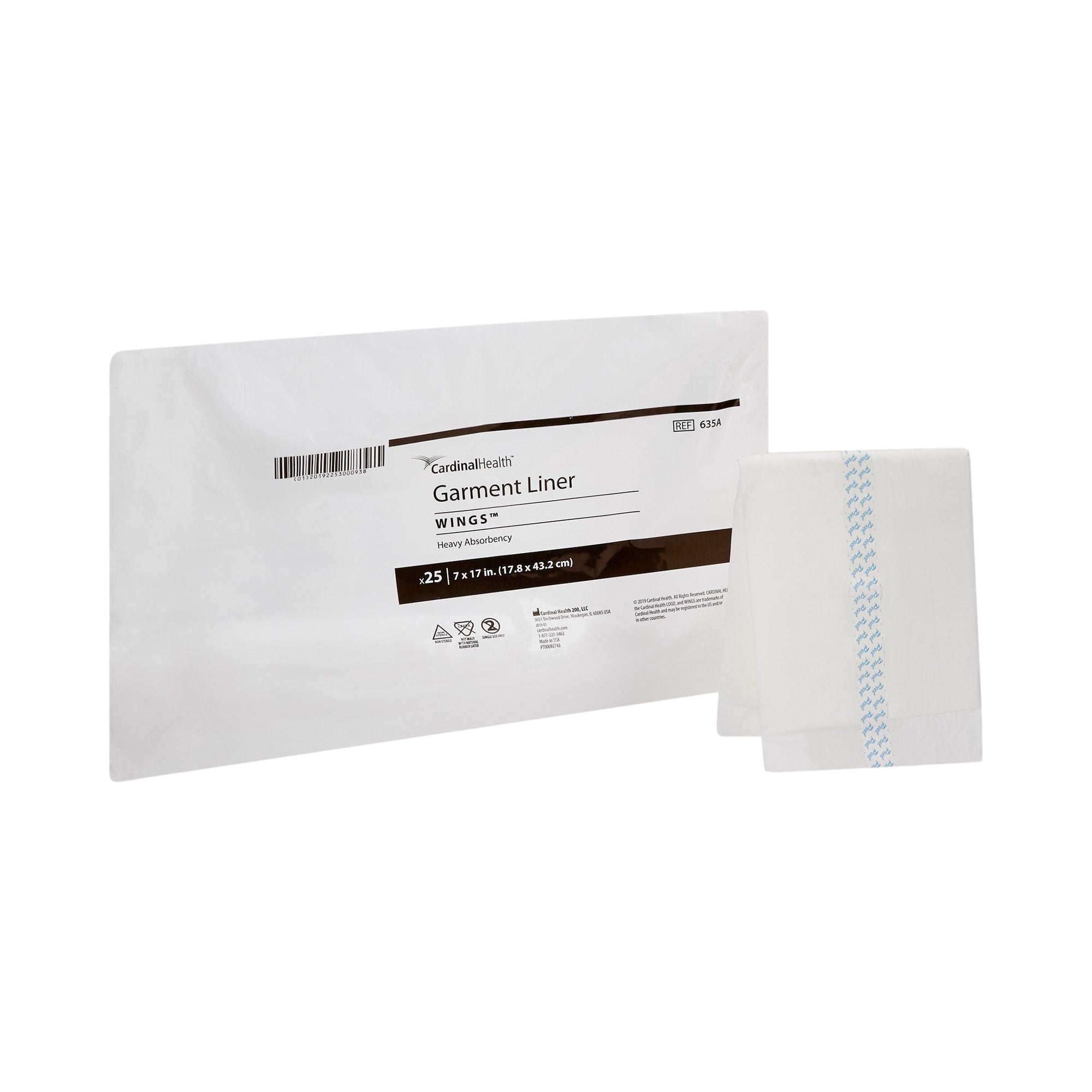 Cardinal - Incontinence Liner Wings™ 7 X 17 Inch Moderate Absorbency Polymer Core One Size Fits Most [8/CS]