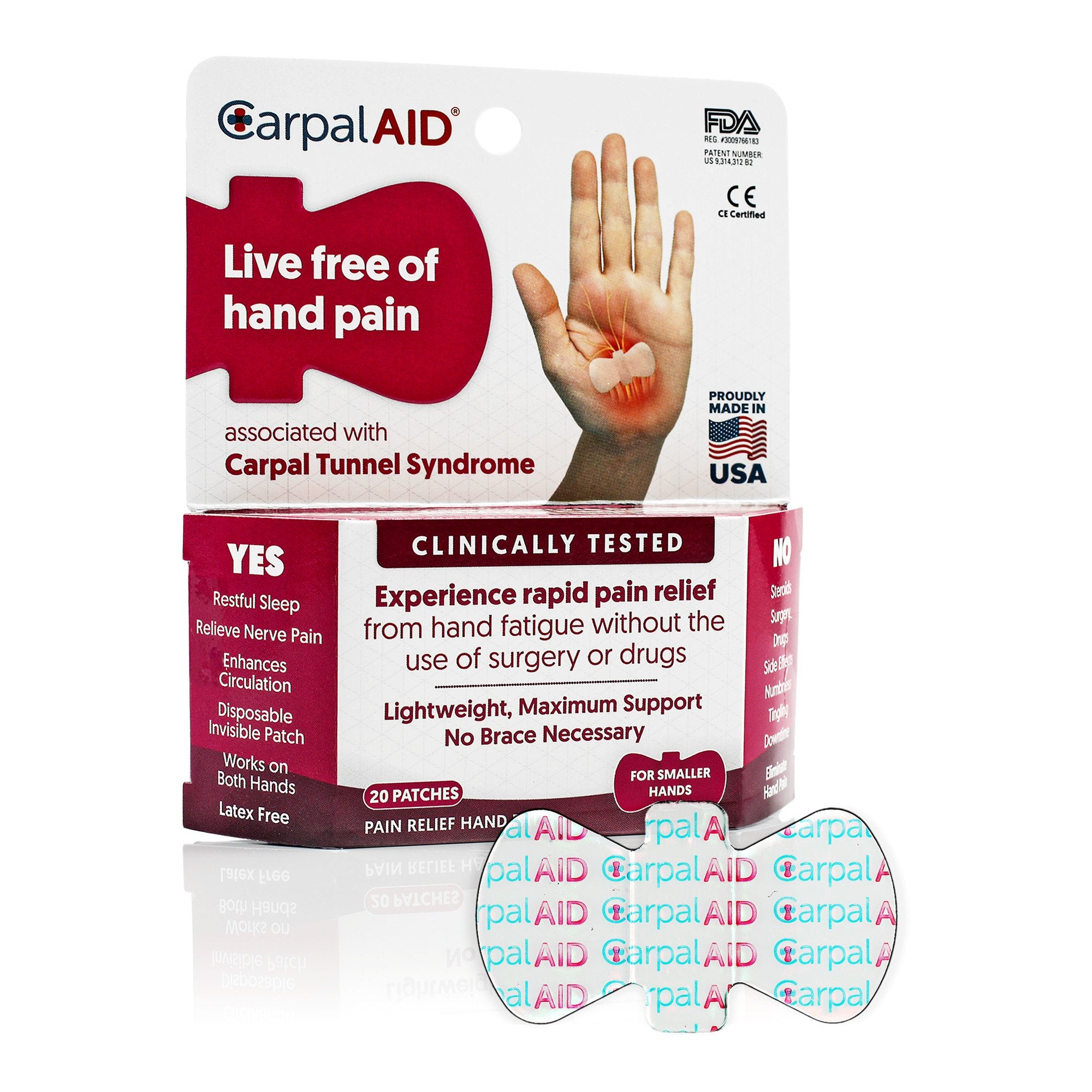 Carpal AID LLC - Hand-Based Carpal Tunnel Support Carpal AID® Patch Plastic Left or Right Hand Clear Large [960/CS]