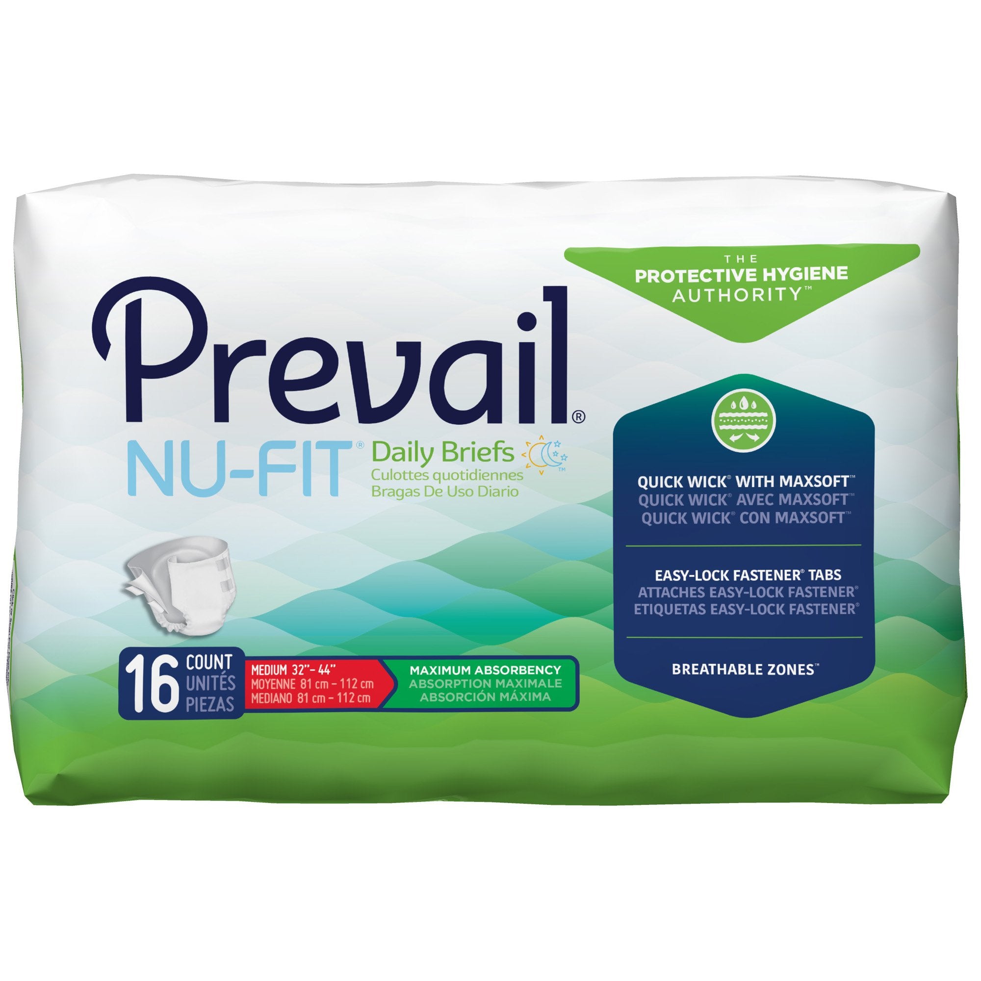 First Quality - Unisex Adult Incontinence Brief Prevail® Nu-Fit® Medium Disposable Heavy Absorbency [6/CS]