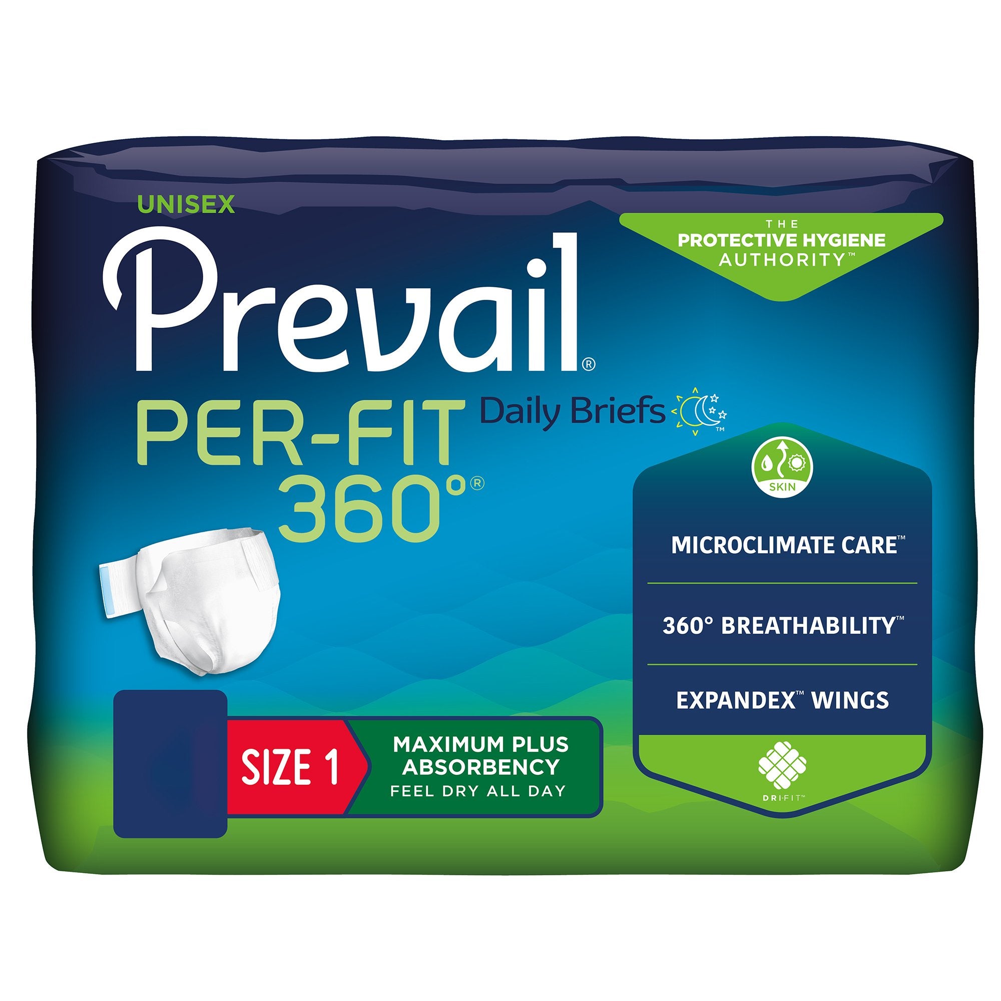 First Quality - Unisex Adult Incontinence Brief Prevail® Per-Fit 360°™ Size 1 / Medium Disposable Heavy Absorbency [80/CS]