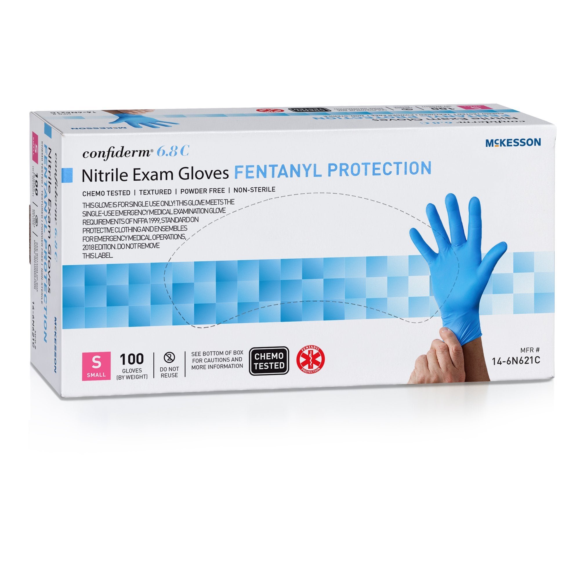 McKesson Brand - Exam Glove McKesson Confiderm® 6.8C Small NonSterile Nitrile Standard Cuff Length Fully Textured Blue Chemo Tested / Fentanyl Tested [1000/CS]