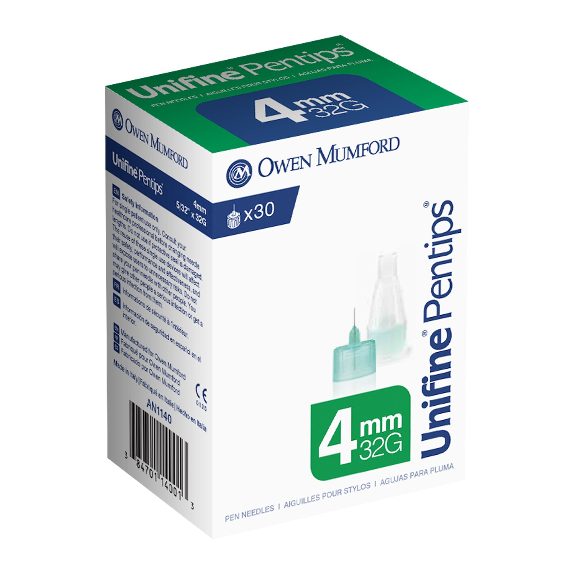 Owen Mumford - Standard Insulin Pen Needle Unifine® Pentips® 32 Gauge 4 mm Length NonSafety [1500/CS]