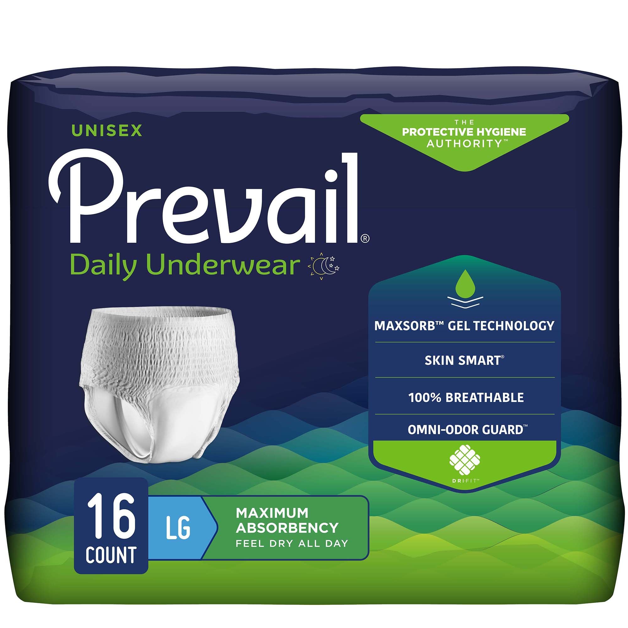 First Quality - Unisex Adult Absorbent Underwear Prevail® Daily Underwear Maximum Pull On with Tear Away Seams Large Disposable Heavy Absorbency [64/CS]