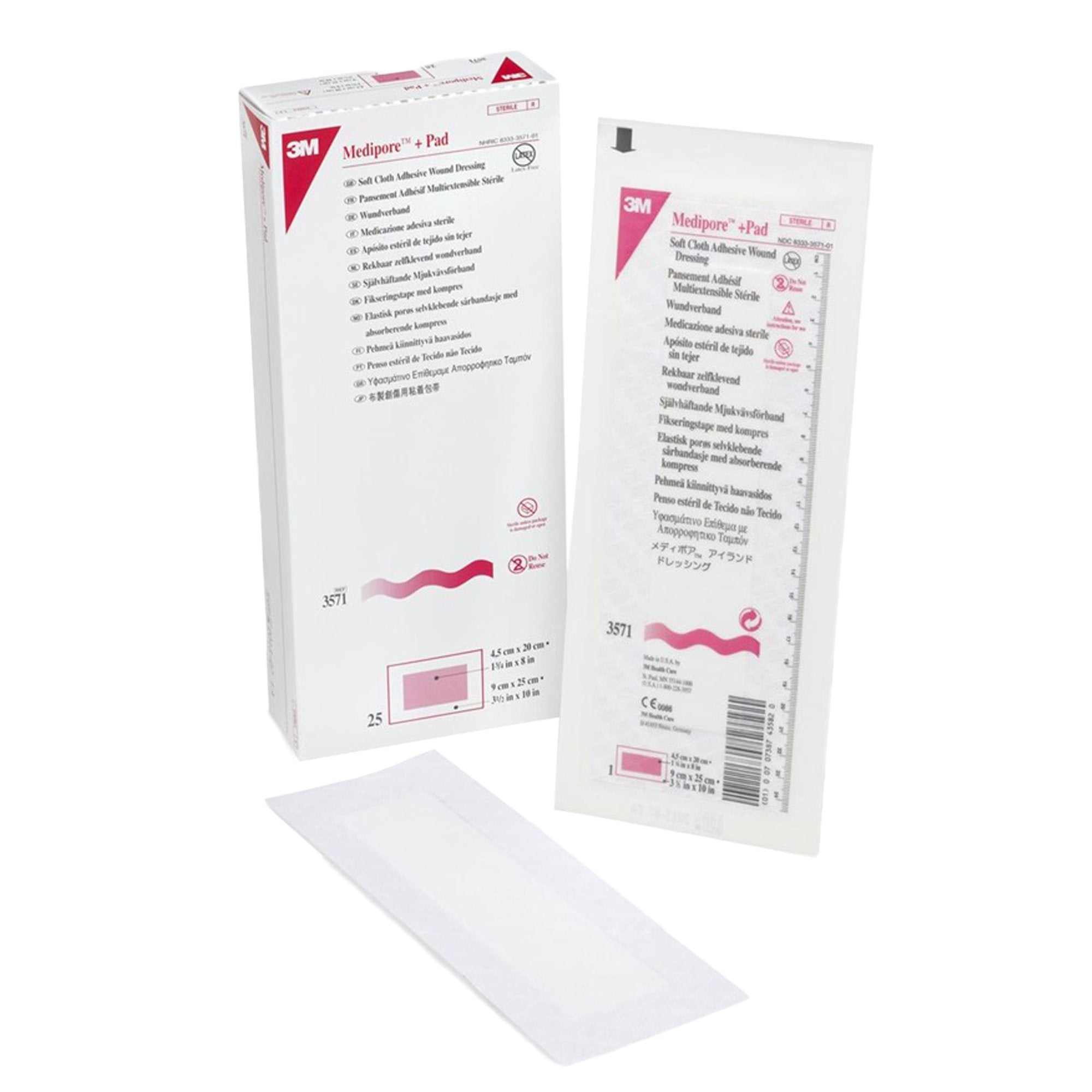 Solventum Corporation - Composite Dressing 3M™ Medipore™ 3-1/2 X 10 Inch Rectangle Sterile Nonwoven Backing [100/CS]