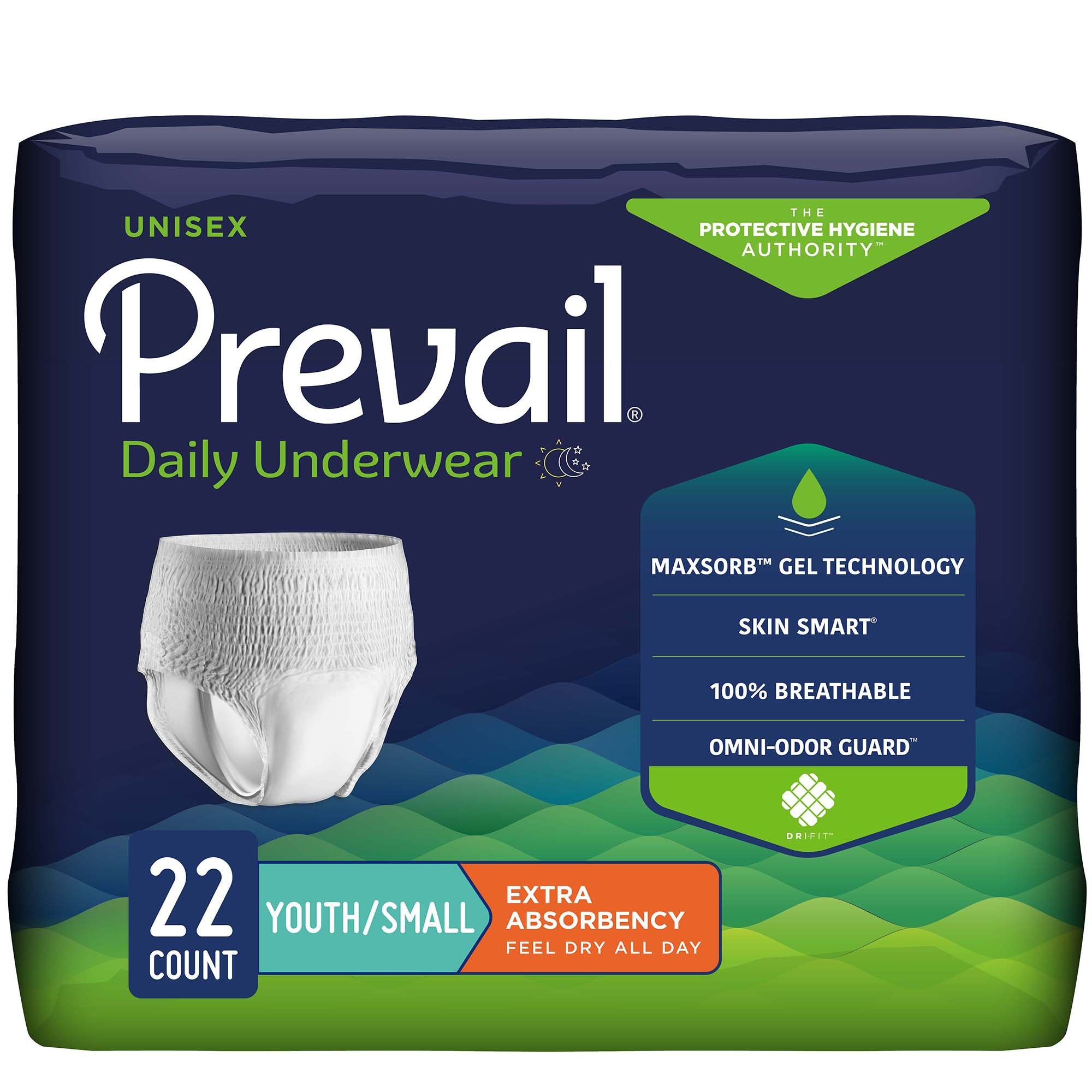 First Quality - Unisex Youth Absorbent Underwear Prevail® Daily Underwear Pull On with Tear Away Seams Small Disposable Moderate Absorbency [88/CS]