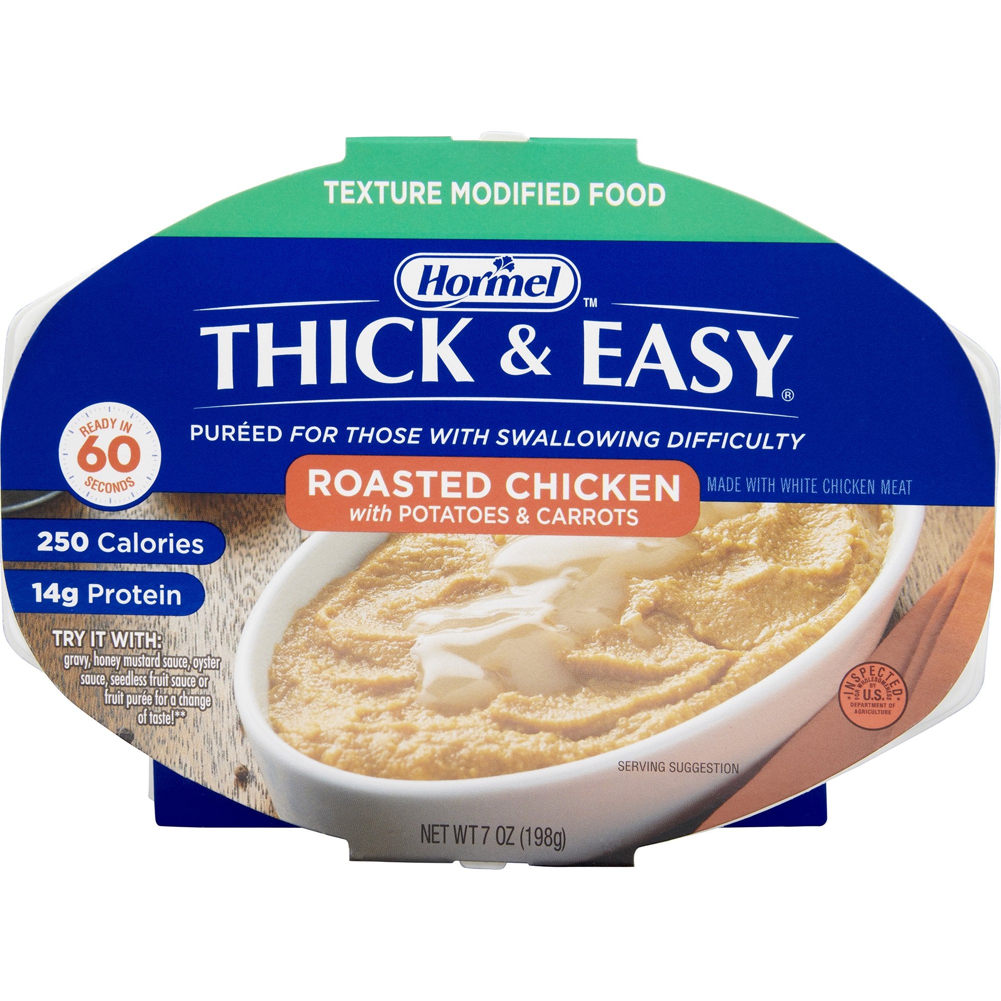 Hormel Food Sales - Thickened Food Thick & Easy® Purees 7 oz. Tray Roasted Chicken with Potatoes / Carrots Flavor Puree IDDSI Level 2 Mildly Thick [7/CS]