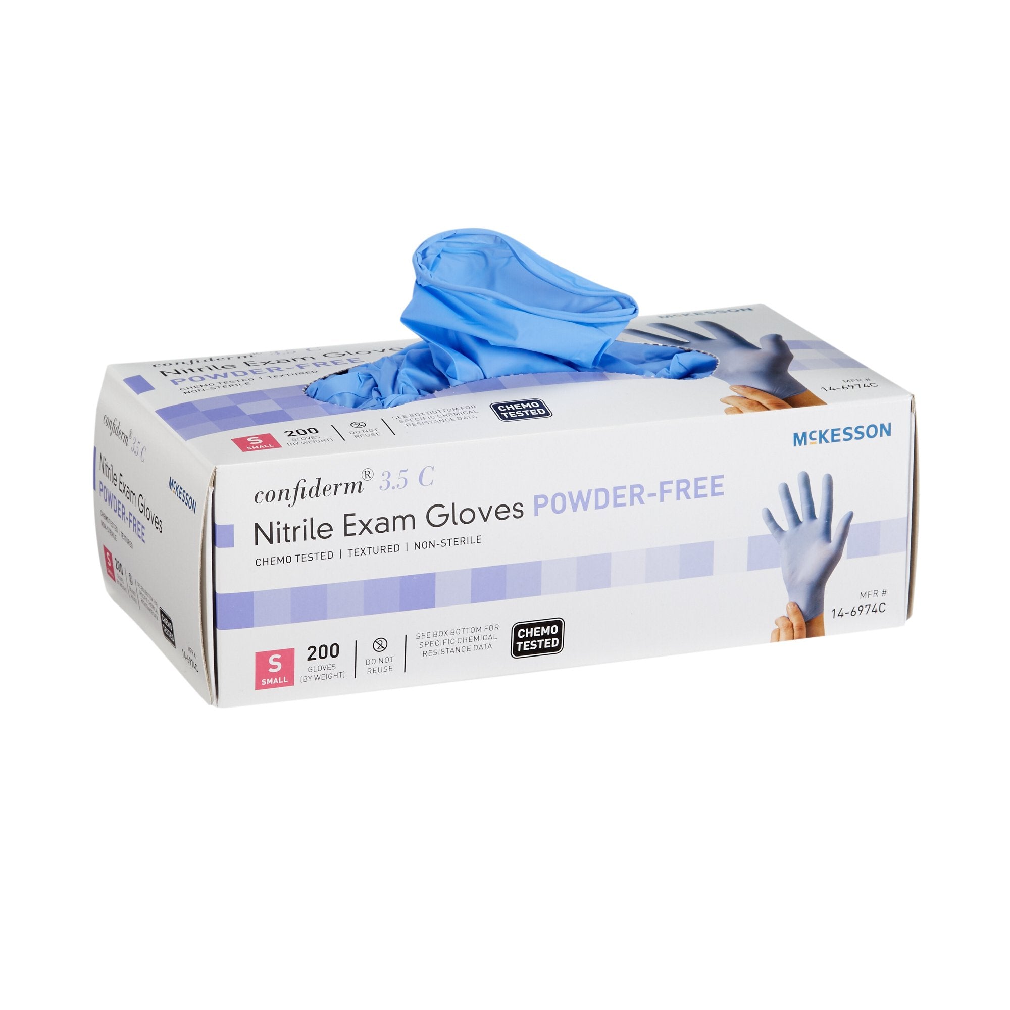 McKesson Brand - Exam Glove McKesson Confiderm® 3.5C Small NonSterile Nitrile Standard Cuff Length Textured Fingertips Blue Chemo Tested [2000/CS]