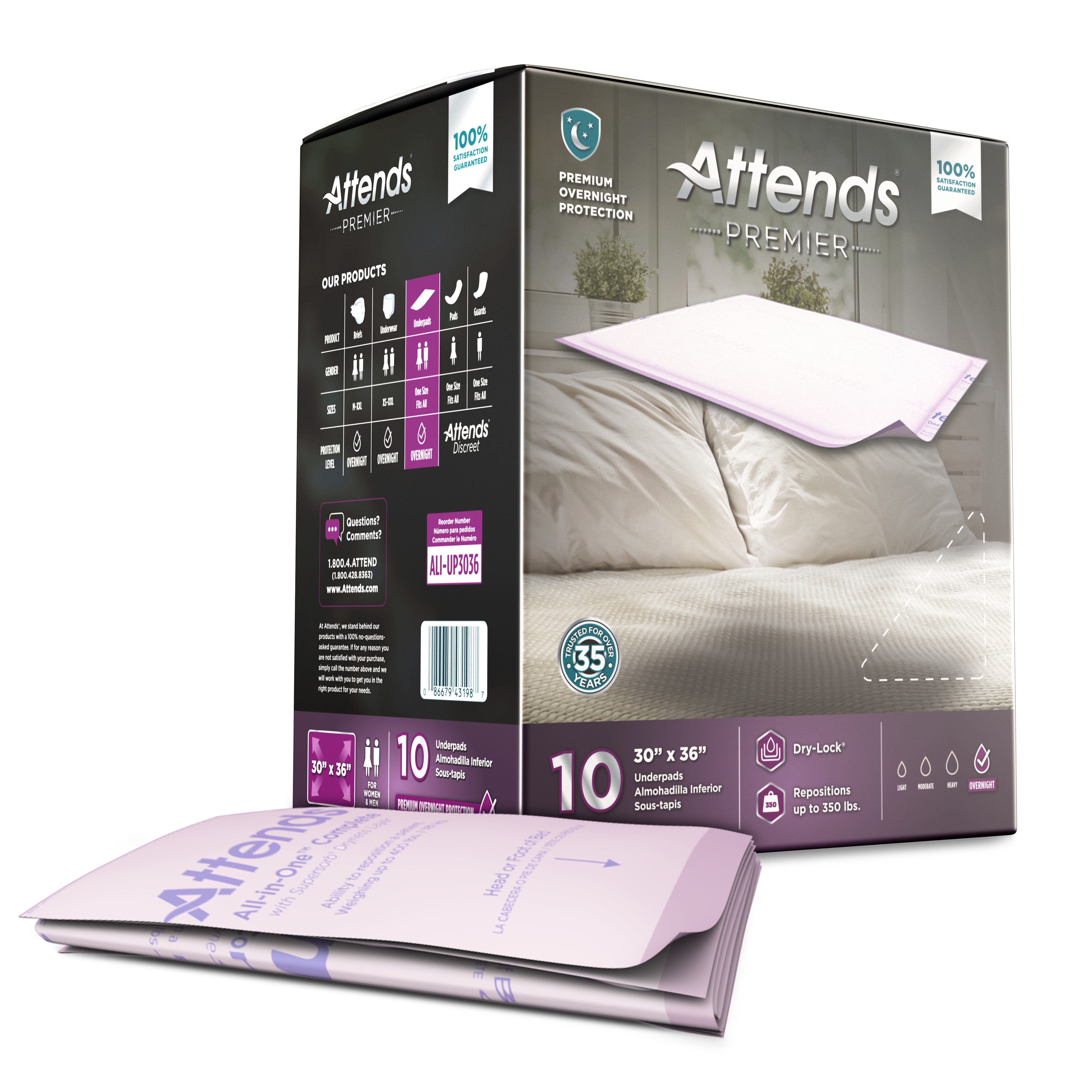 Attends Healthcare Products - Disposable Underpad Attends® Premier 30 X 36 Inch Dry-Lock® Core Heavy Absorbency [60/CS]