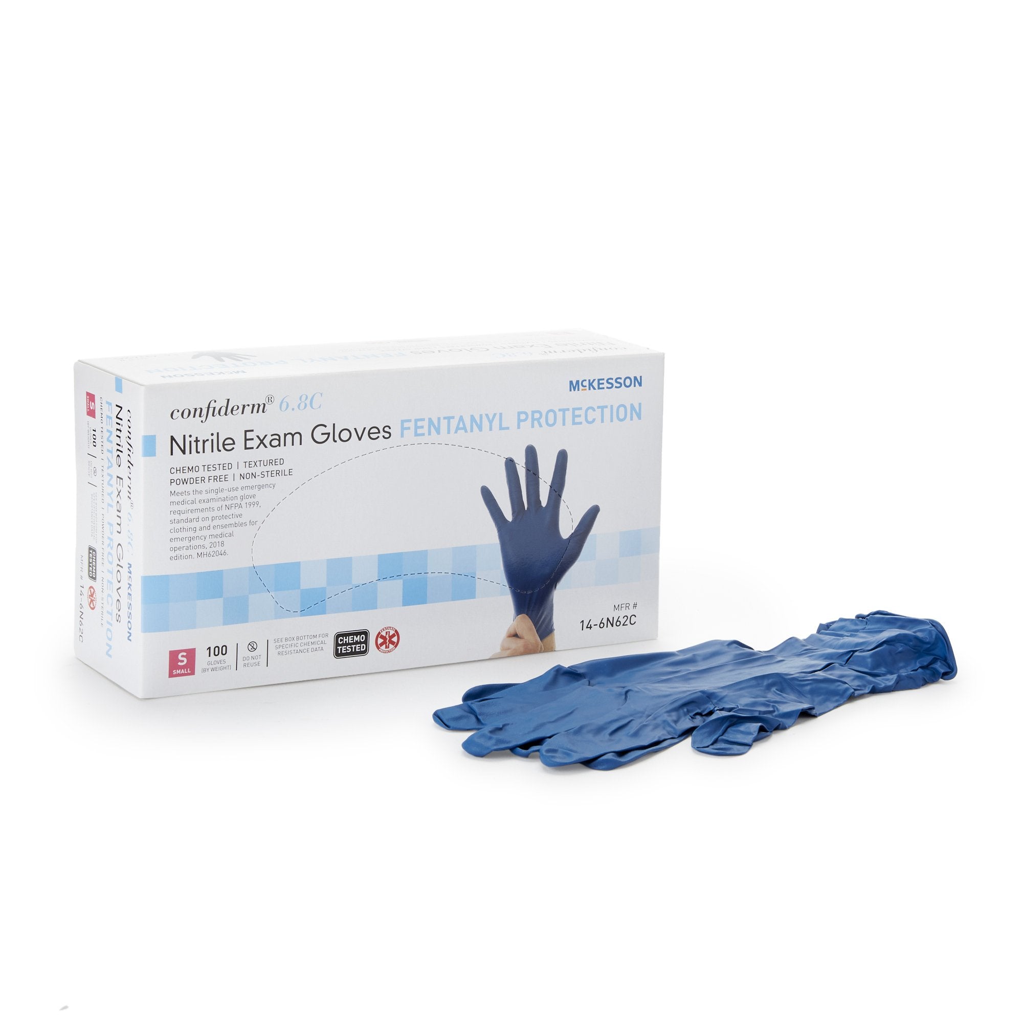 McKesson Brand - Exam Glove McKesson Confiderm® 6.8C Small NonSterile Nitrile Standard Cuff Length Textured Fingertips Blue Chemo Tested / Fentanyl Tested [1000/CS]