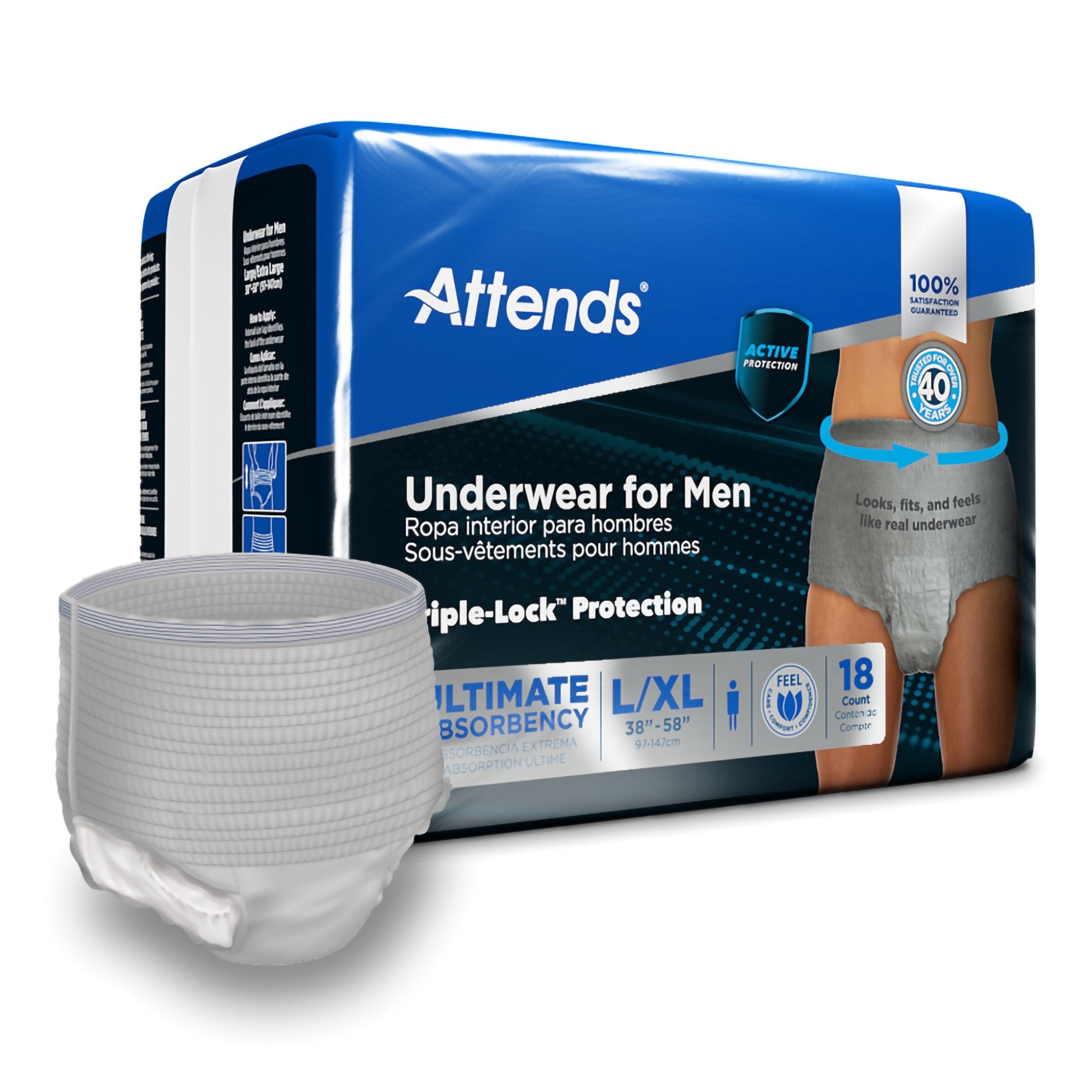 Attends Healthcare Products - Male Adult Absorbent Underwear Attends® For Men Pull On with Tear Away Seams Large / X-Large Disposable Heavy Absorbency [72/CS]