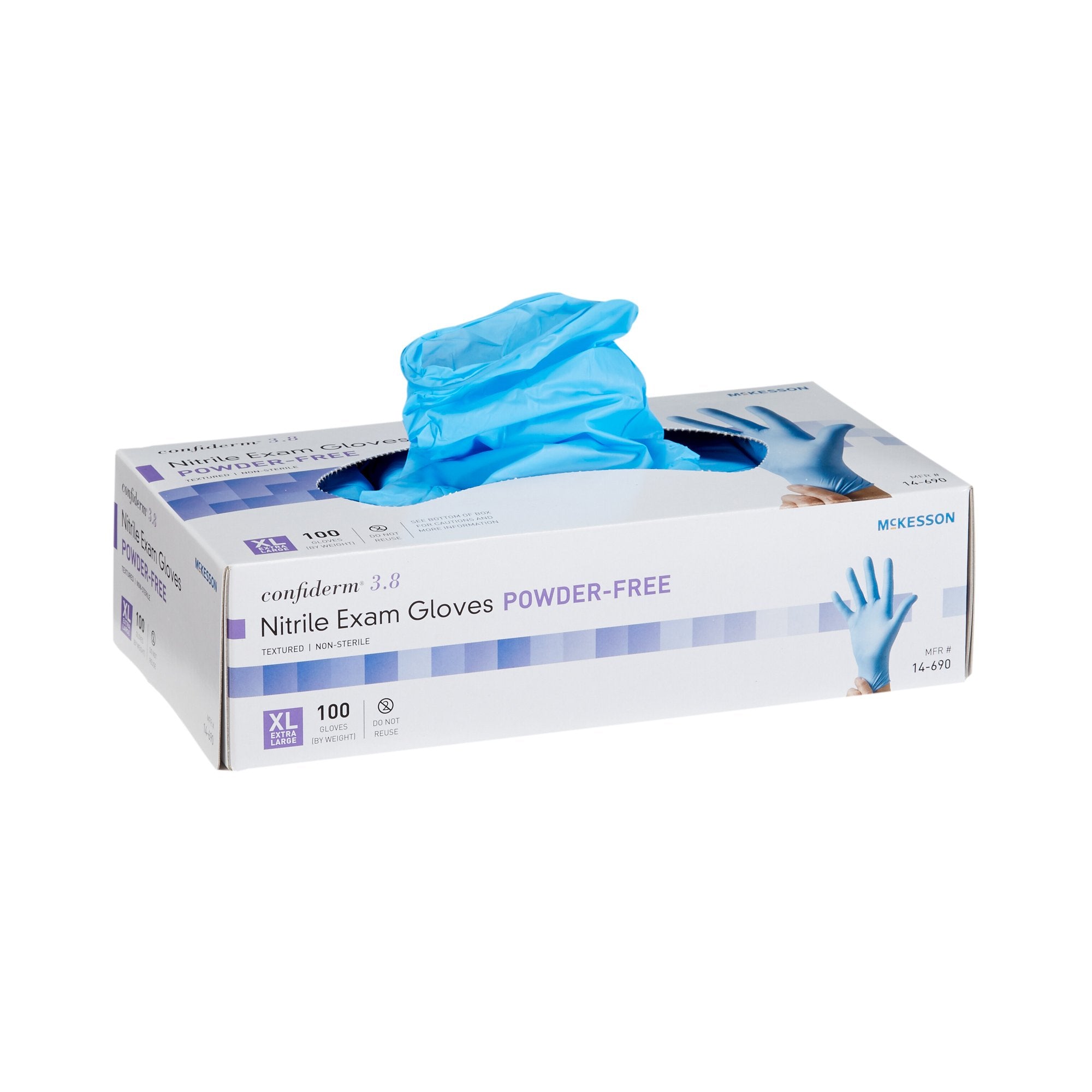 McKesson Brand - Exam Glove McKesson Confiderm® 3.8 X-Large NonSterile Nitrile Standard Cuff Length Textured Fingertips Blue Not Rated [1000/CS]