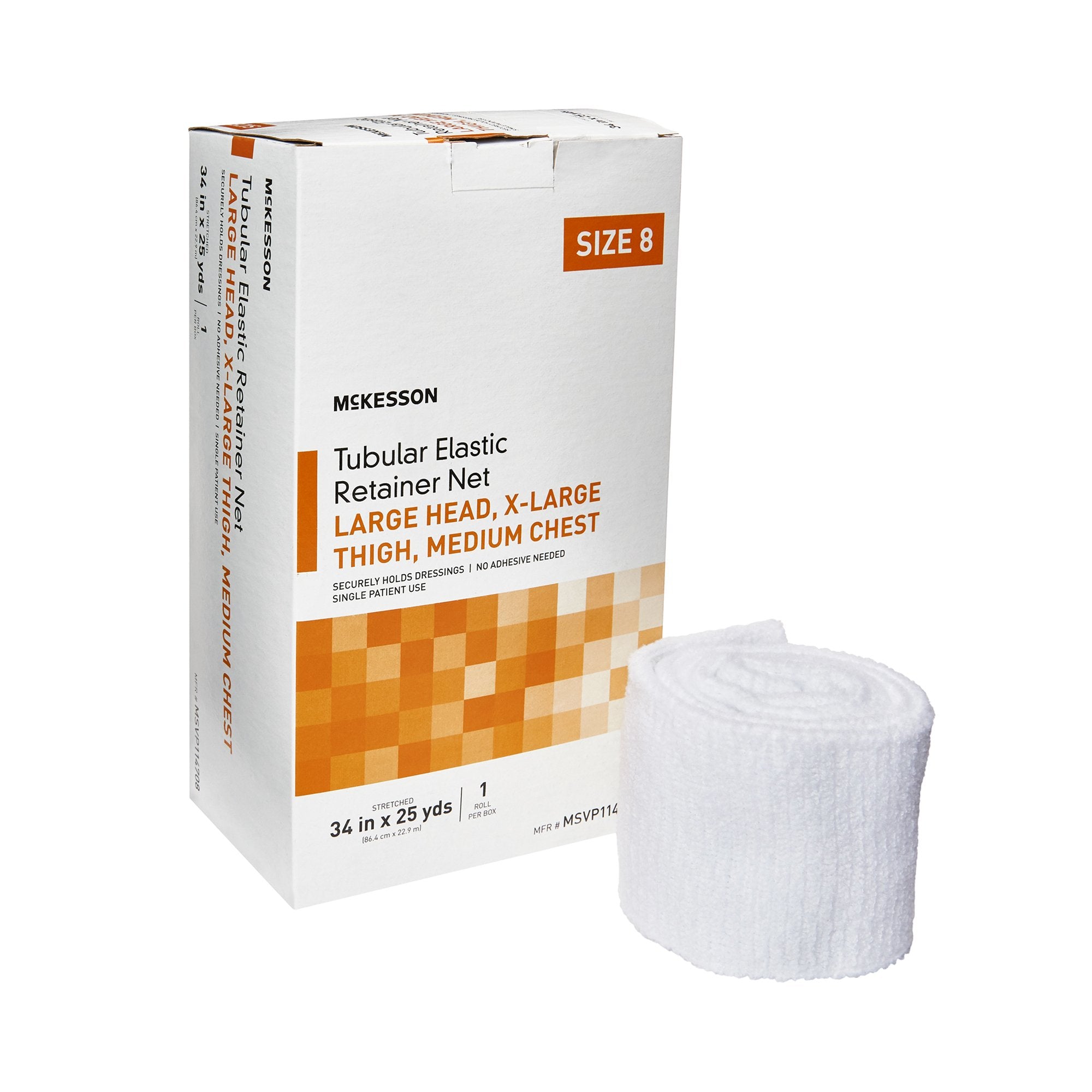 McKesson Brand - Elastic Net Retainer Dressing McKesson Tubular Elastic 34 Inch X 25 Yard (86.4 cm X 22.9 m) Size 8 White Large Head / X-Large Thigh / Medium Chest NonSterile [10/CS]