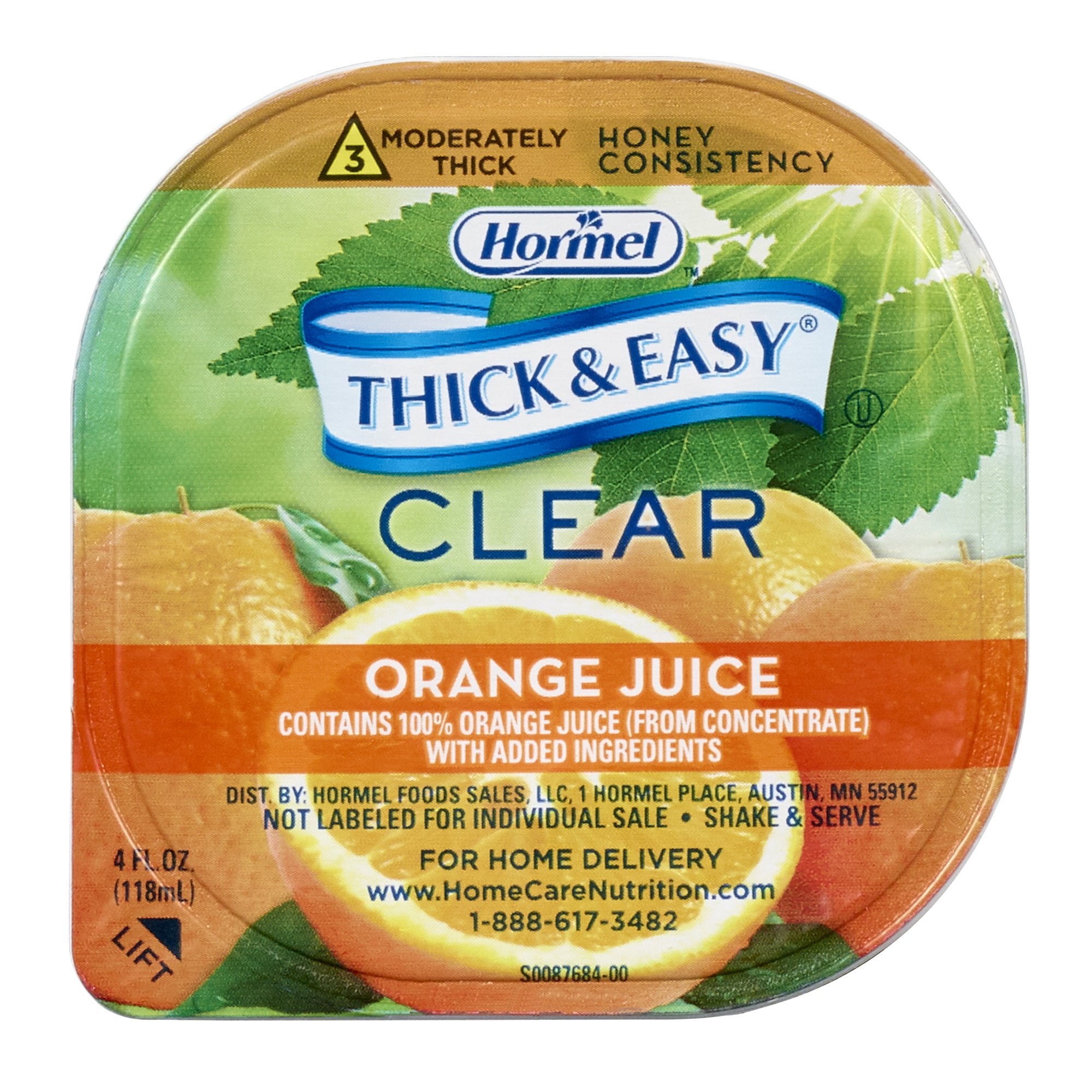 Hormel Food Sales - Thickened Beverage Thick & Easy® 4 oz. Portion Cup Orange Flavor Liquid IDDSI Level 3 Moderately Thick/Liquidized [24/CS]