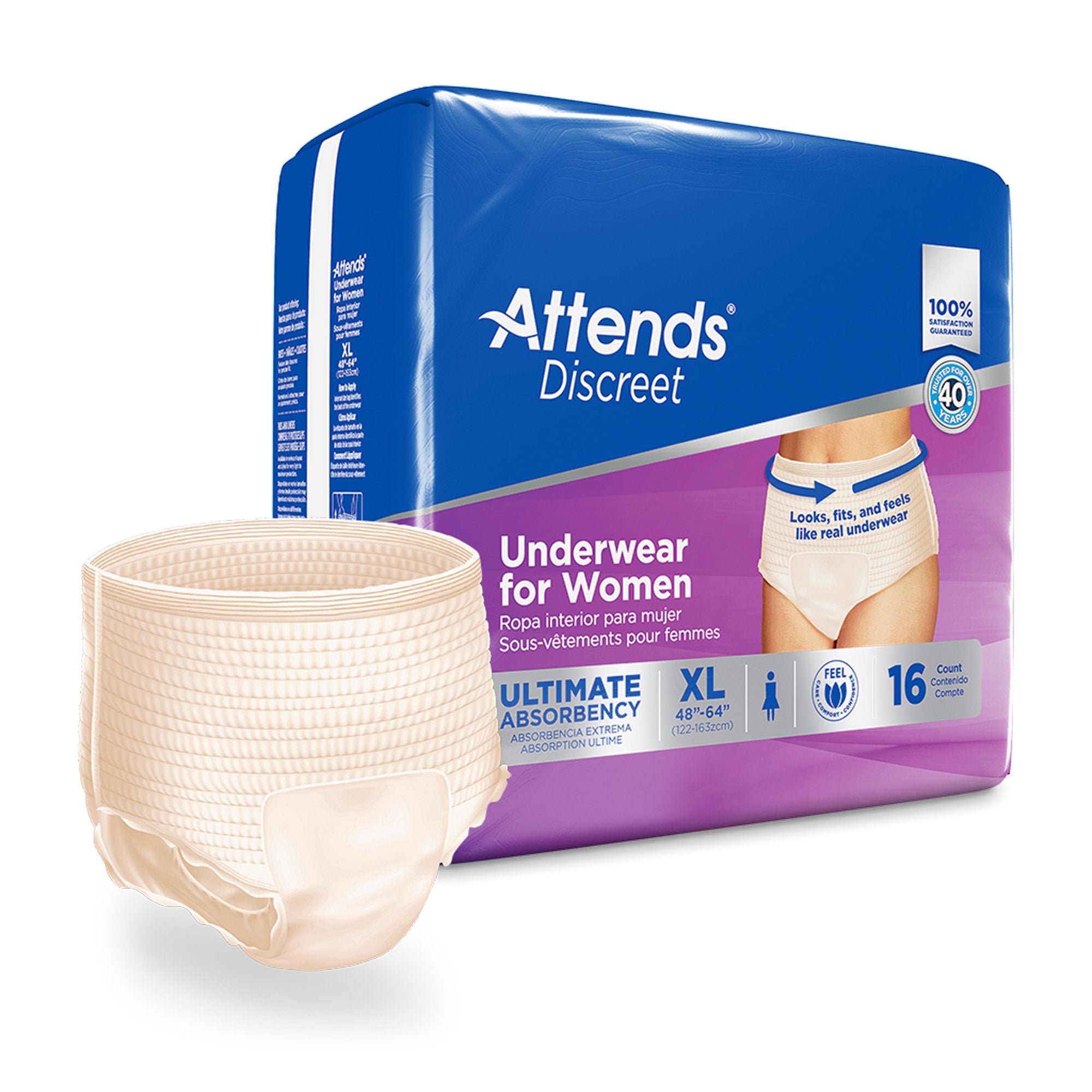 Attends Healthcare Products - Female Adult Absorbent Underwear Attends® Discreet Pull On with Tear Away Seams X-Large Disposable Heavy Absorbency [64/CS]