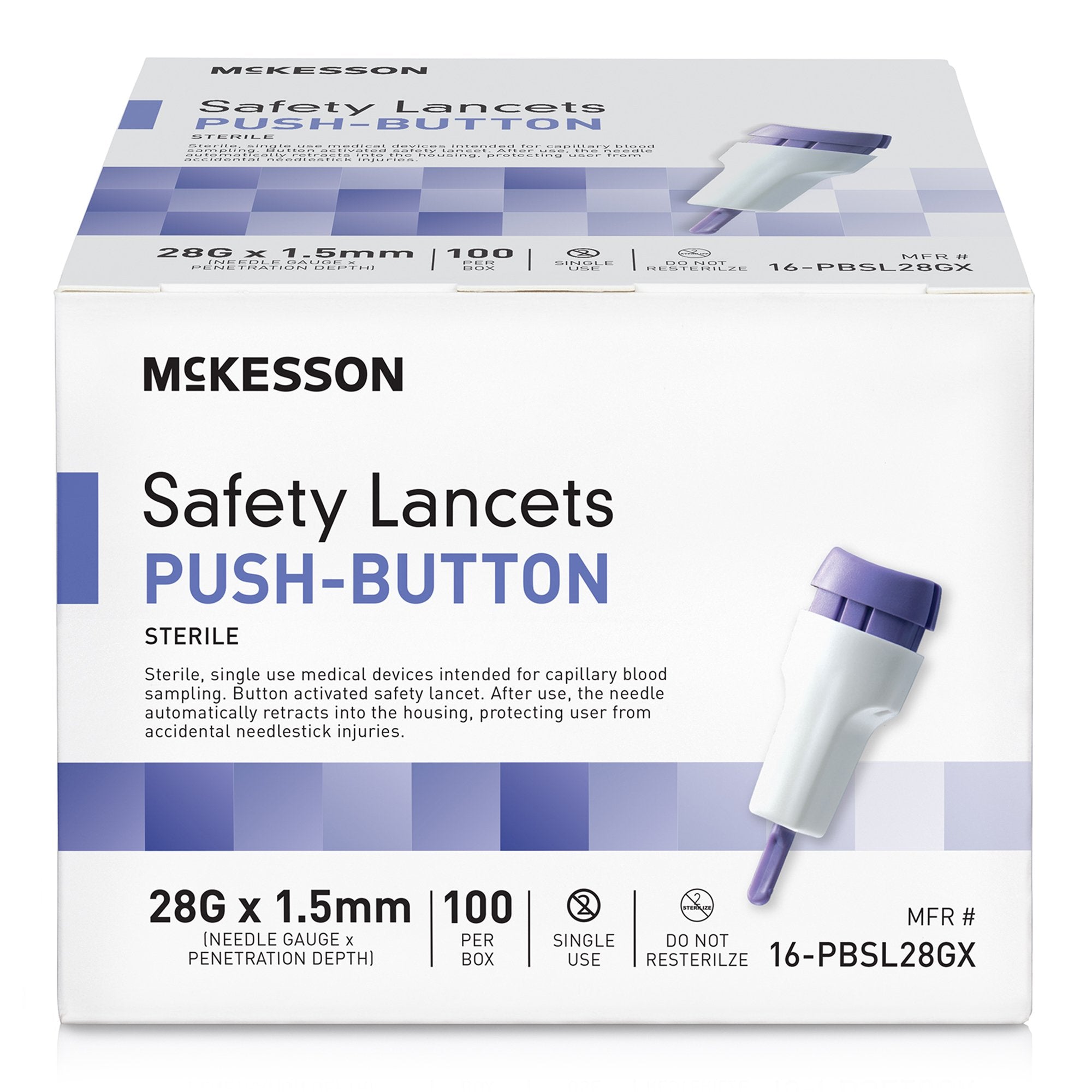 McKesson Brand - Safety Lancet McKesson 28 Gauge Retractable Push Button Activation Finger [2000/CS] (1217991_CS)