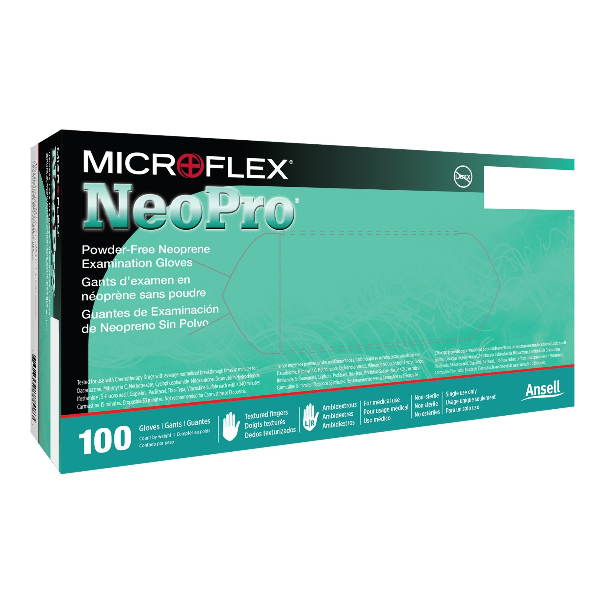 Microflex Medical - Exam Glove NeoPro® Medium NonSterile Polychloroprene Standard Cuff Length Textured Fingertips Green Chemo Tested [10/CS]