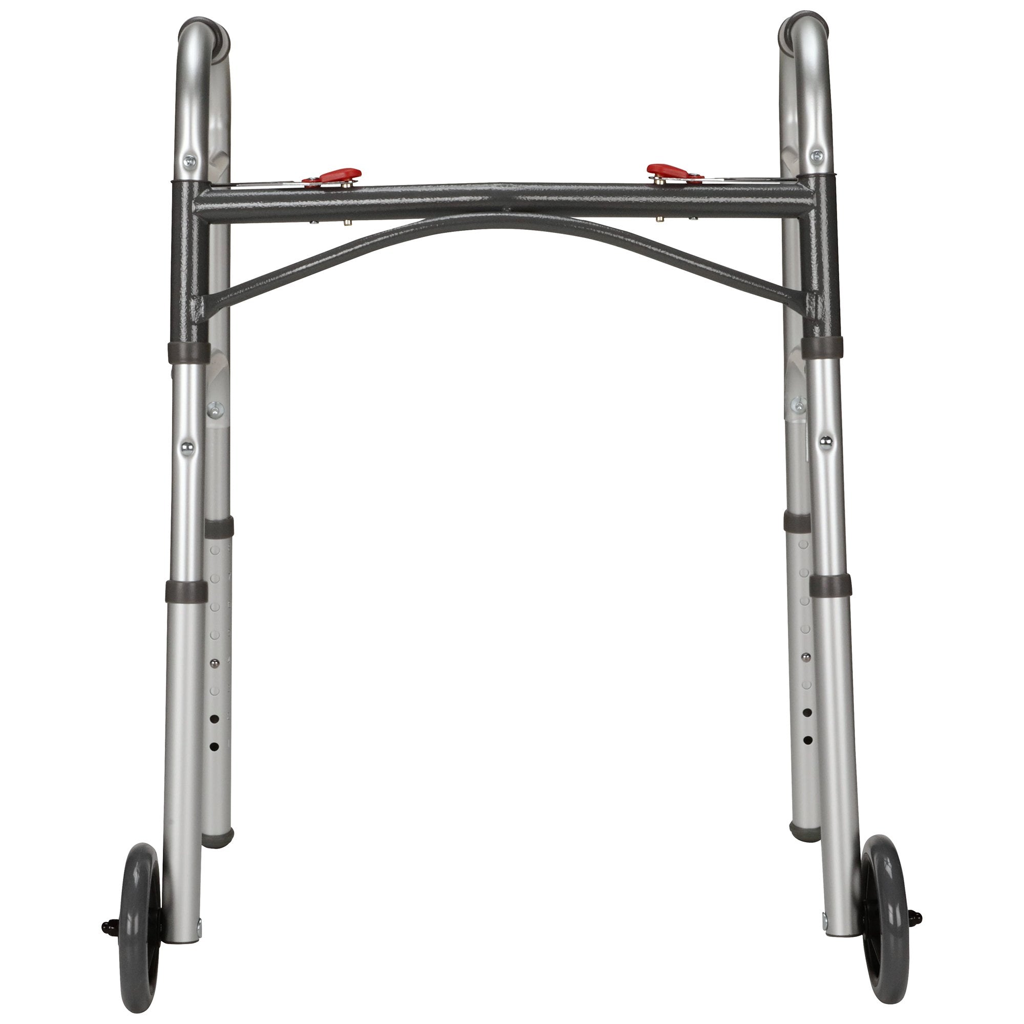 McKesson Brand - Dual Release Folding Walker with Wheels Adjustable Height McKesson Aluminum Frame 350 lbs. Weight Capacity 25 to 32-1/4 Inch Height [1/CS]