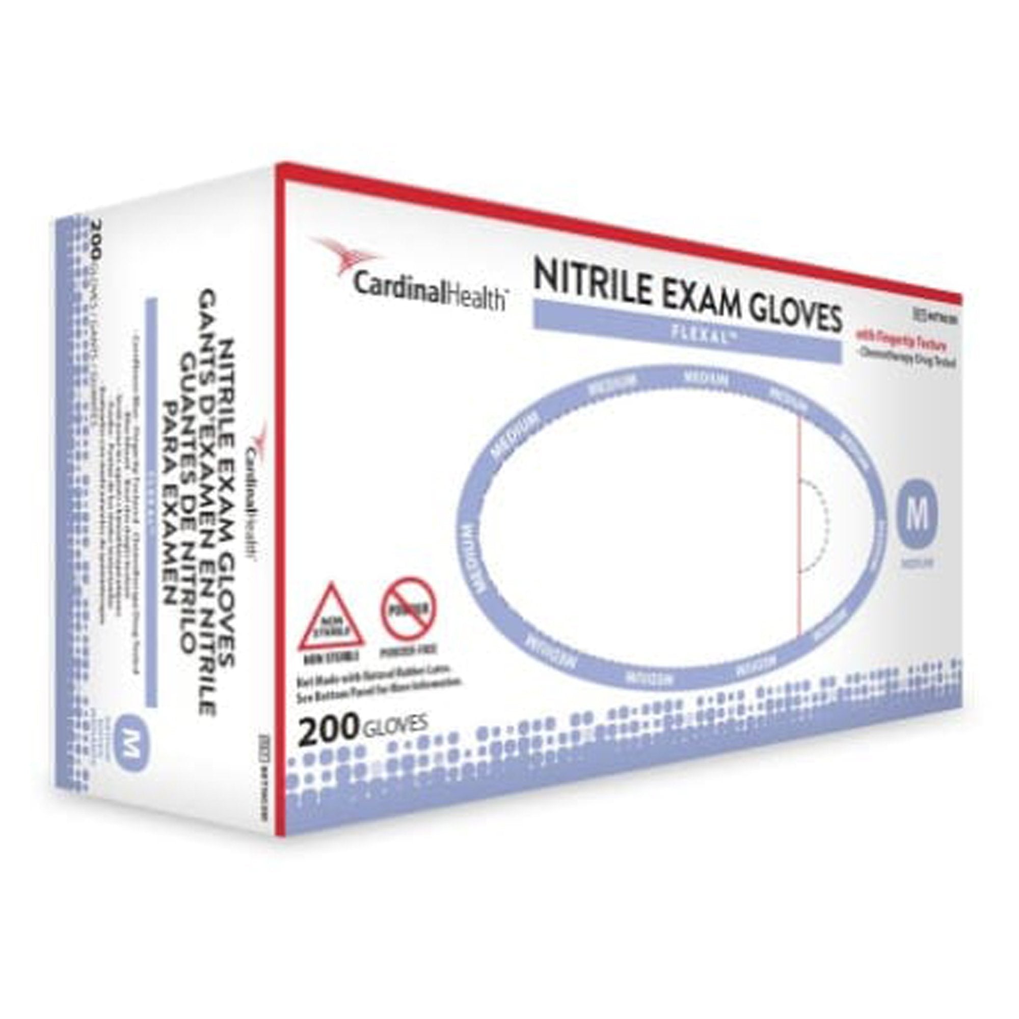 Cardinal - Exam Glove FLEXAL™ Nitrile Medium NonSterile Nitrile Standard Cuff Length Textured Fingertips Blue Chemo Tested [2000/CS]