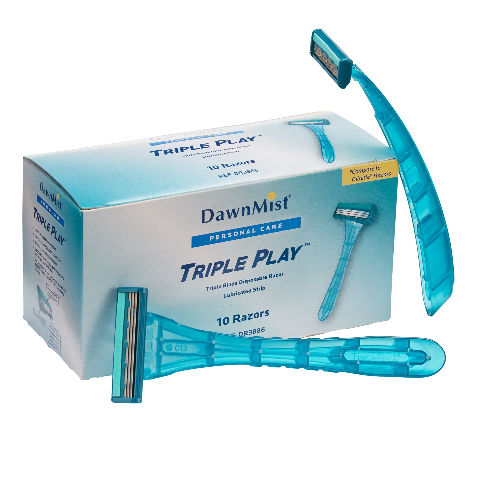 Donovan Industries - Personal Razor with Lubricating Strip DawnMist® Triple Play™ Single Edge Triple Blade NonSterile Disposable [500/CS]