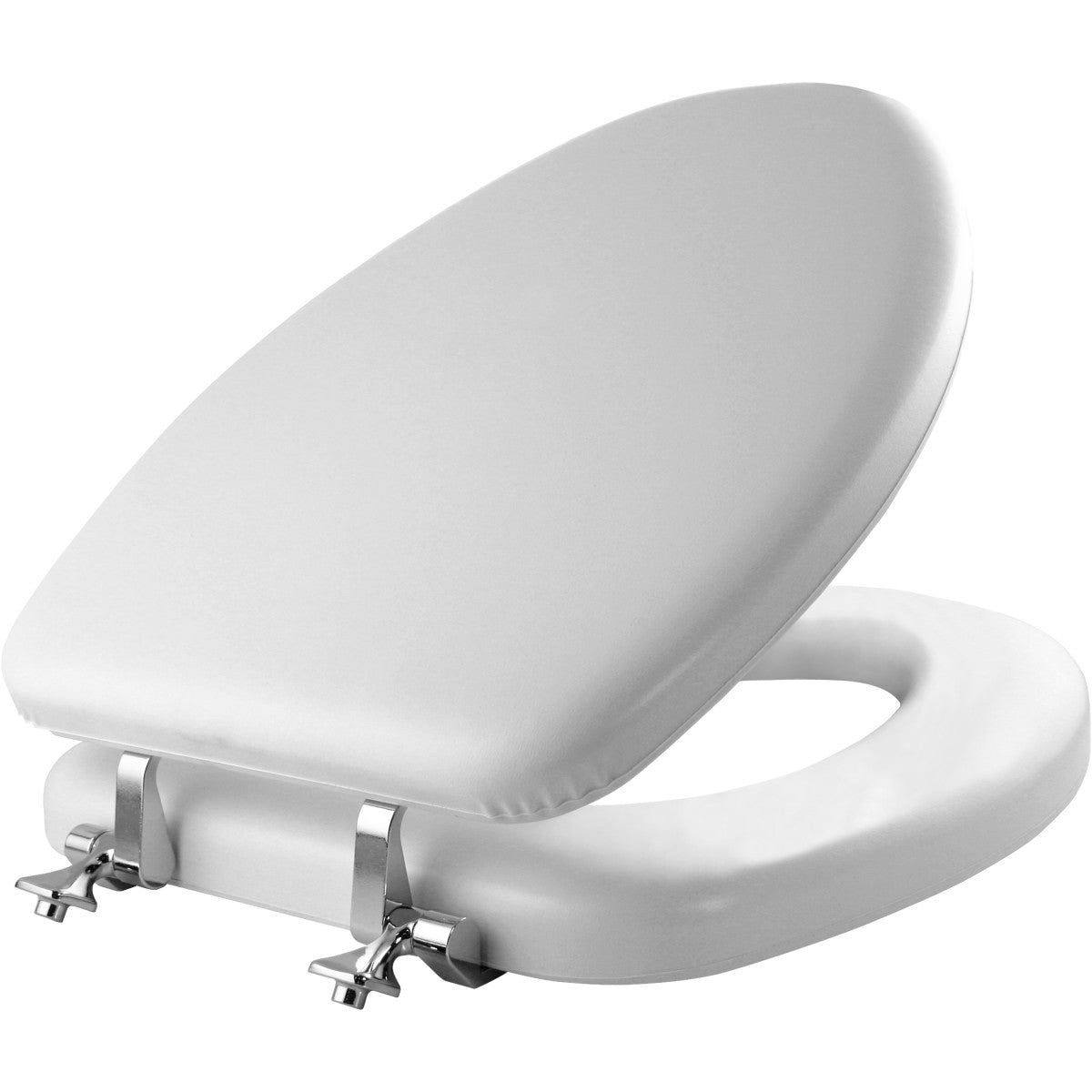 Mayfair Elongated Cushioned Vinyl Soft Toilet Seat in White with STA-TITE® Seat Fastening System and Chrome Hinge