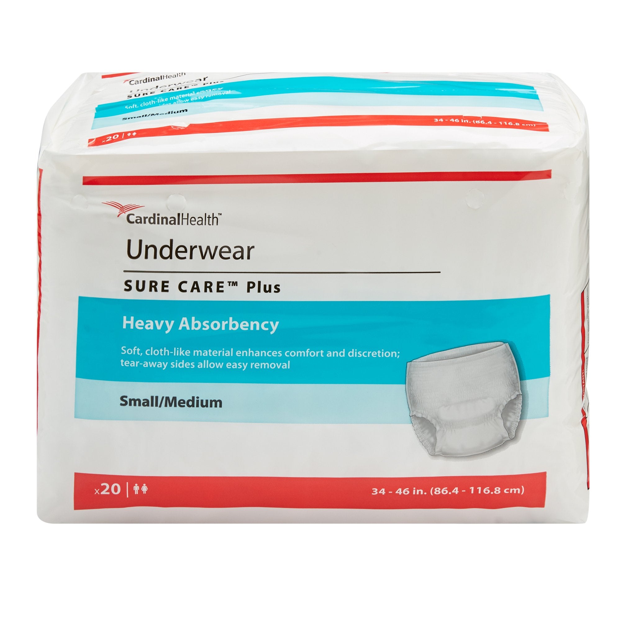 Cardinal - Unisex Adult Absorbent Underwear Sure Care™ Plus Pull On with Tear Away Seams Small / Medium Disposable Heavy Absorbency [80/CS]