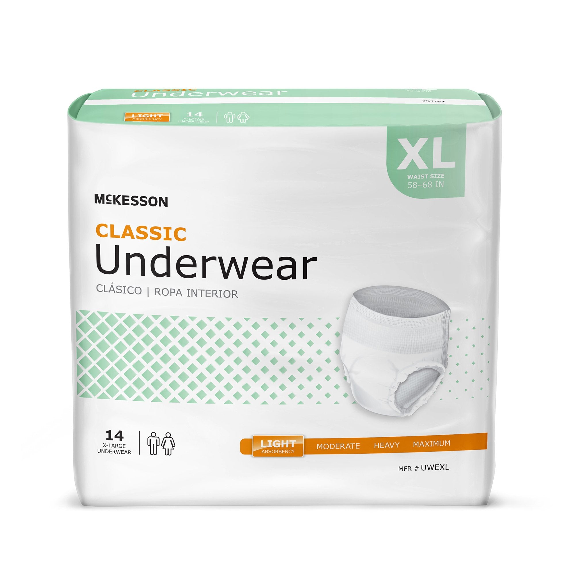 McKesson Brand - Unisex Adult Absorbent Underwear McKesson Classic Pull On with Tear Away Seams X-Large Disposable Light Absorbency [4/CS]