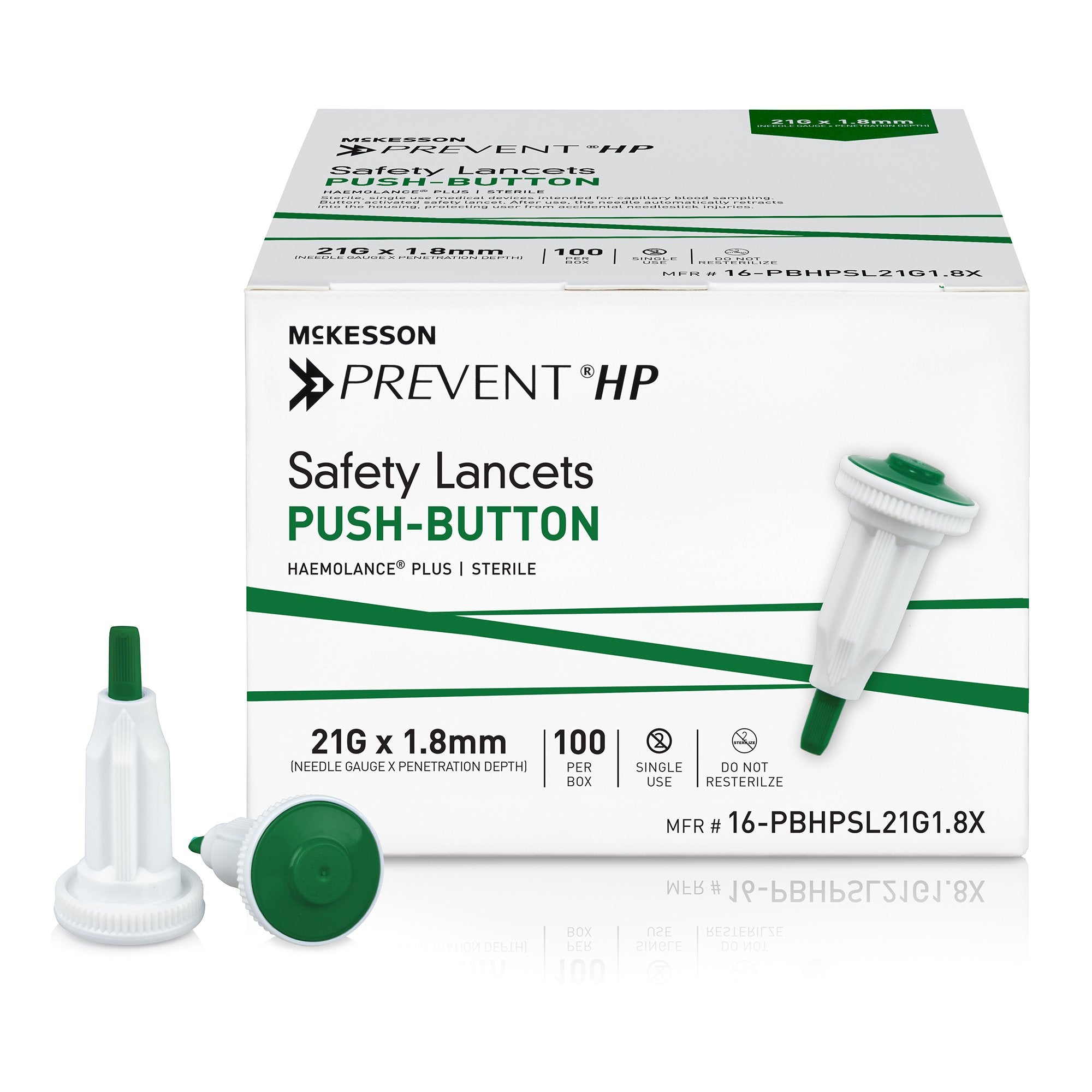 McKesson Brand - Safety Lancet McKesson Prevent® HP 21 Gauge Retractable Push Button Activation Finger [2000/CS]