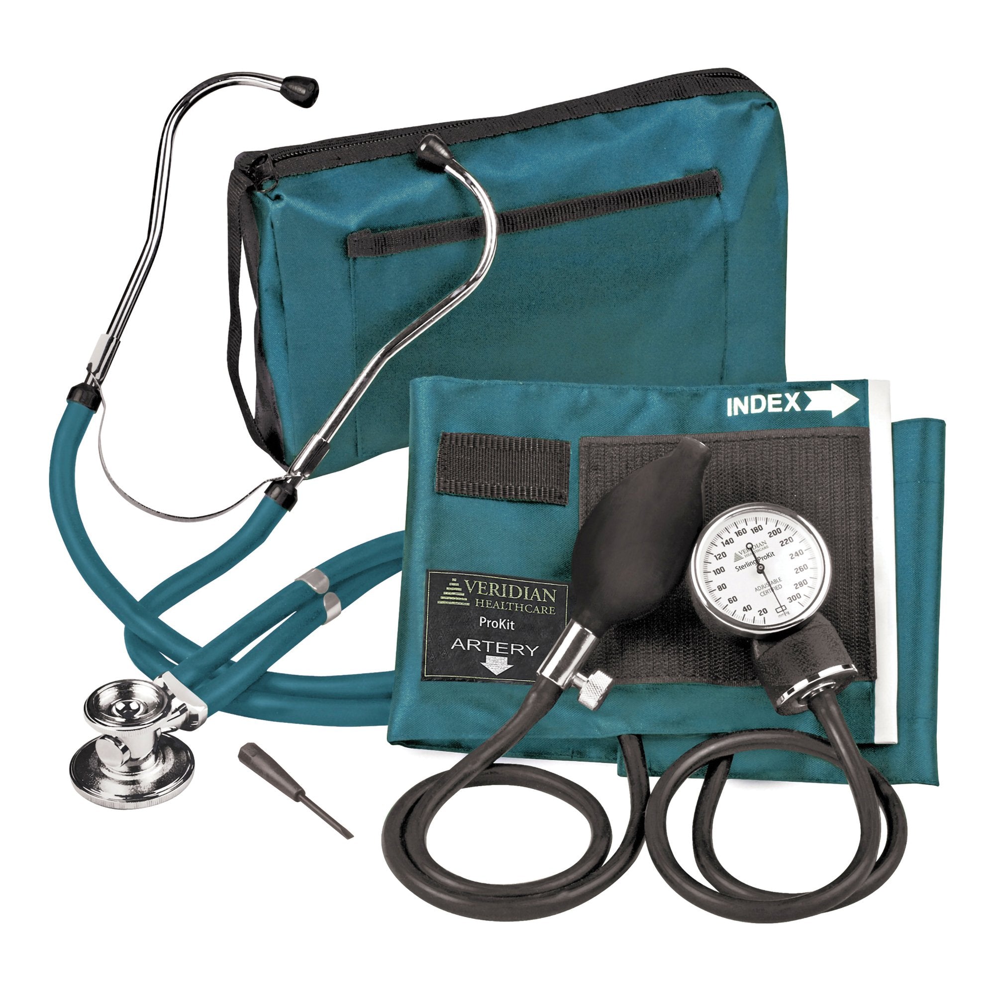 Veridian Healthcare LLC - Reusable Aneroid / Stethoscope Set Veridian 27.9 to 41.6 cm Adult Cuff Dual Head General Exam Stethoscope [20/CS] (1226089_CS)