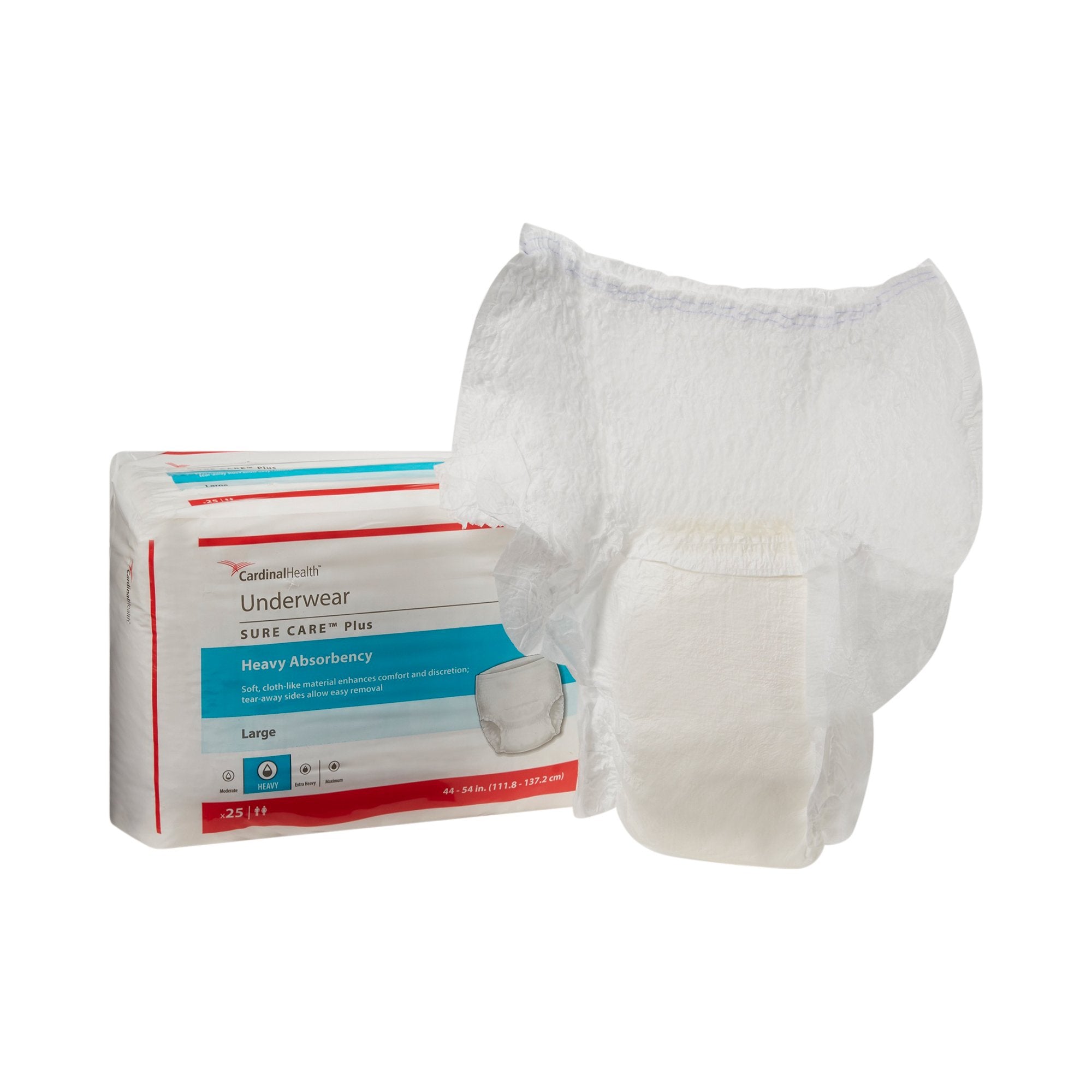 Cardinal - Unisex Adult Absorbent Underwear Sure Care™ Plus Pull On with Tear Away Seams Large Disposable Heavy Absorbency [100/CS]