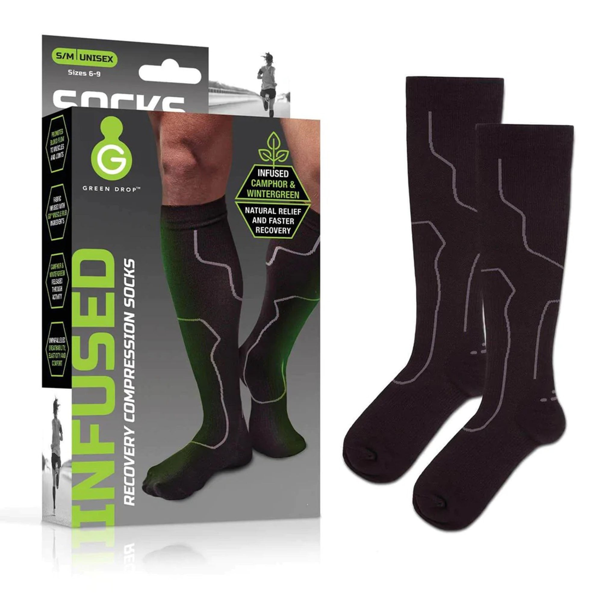 Green Drop Compression LLC - Compression Socks Green Drop™ Knee High Small / Medium Black Closed Toe [48/CS]