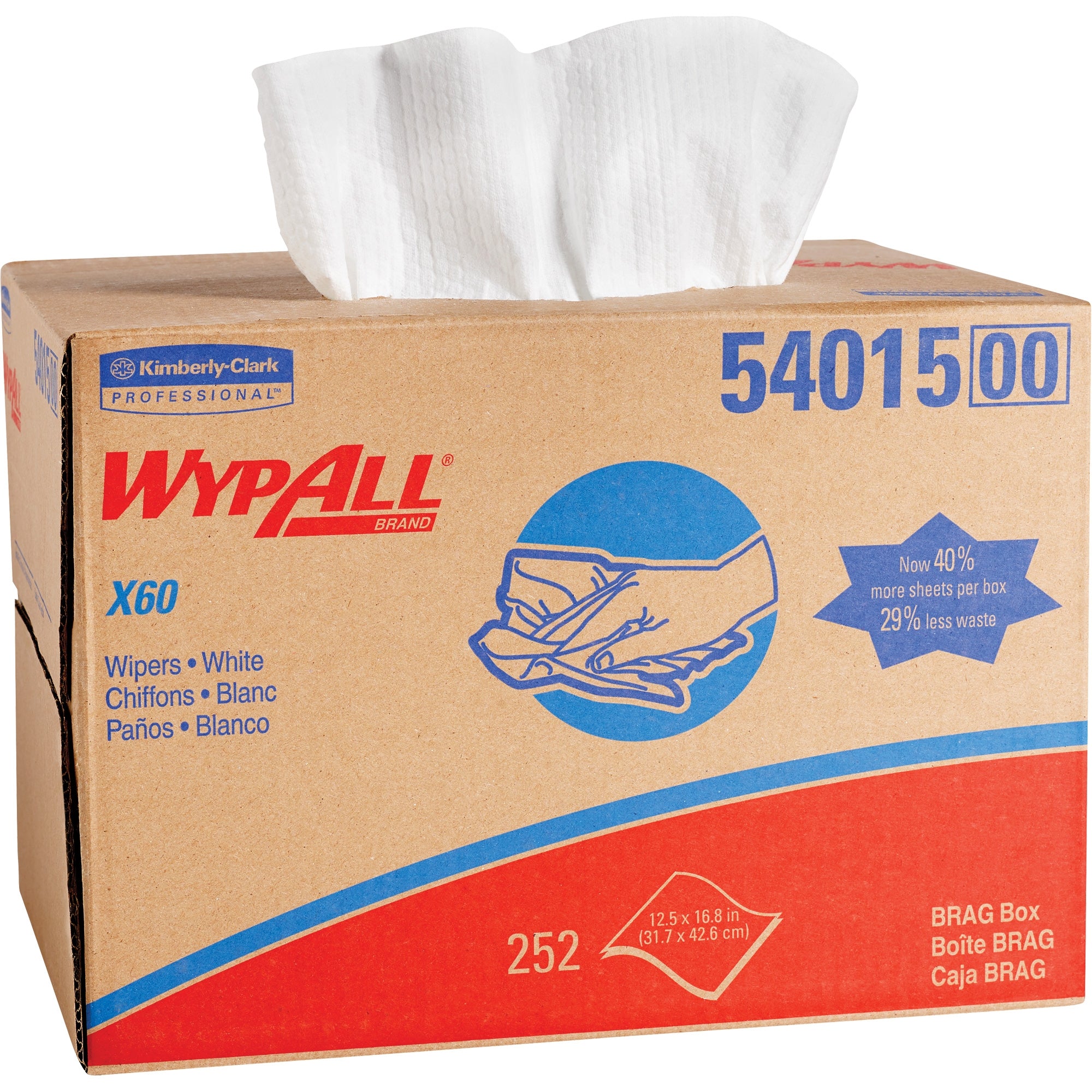 Kimberly Clark - Task Wipe WypAll® X60 White NonSterile Hydroknit Fabric 12-1/2 X 16-4/5 Inch Disposable [252/CS]