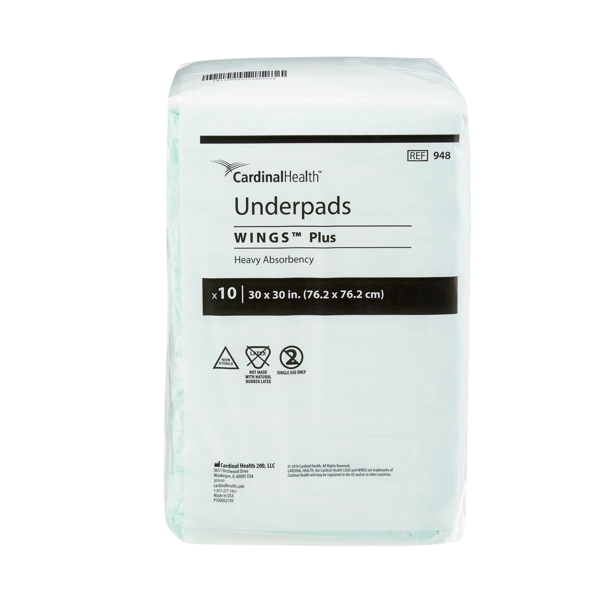 Cardinal - Disposable Underpad Wings™ Plus 30 X 30 Inch Fluff / Polymer Heavy Absorbency [100/CS]