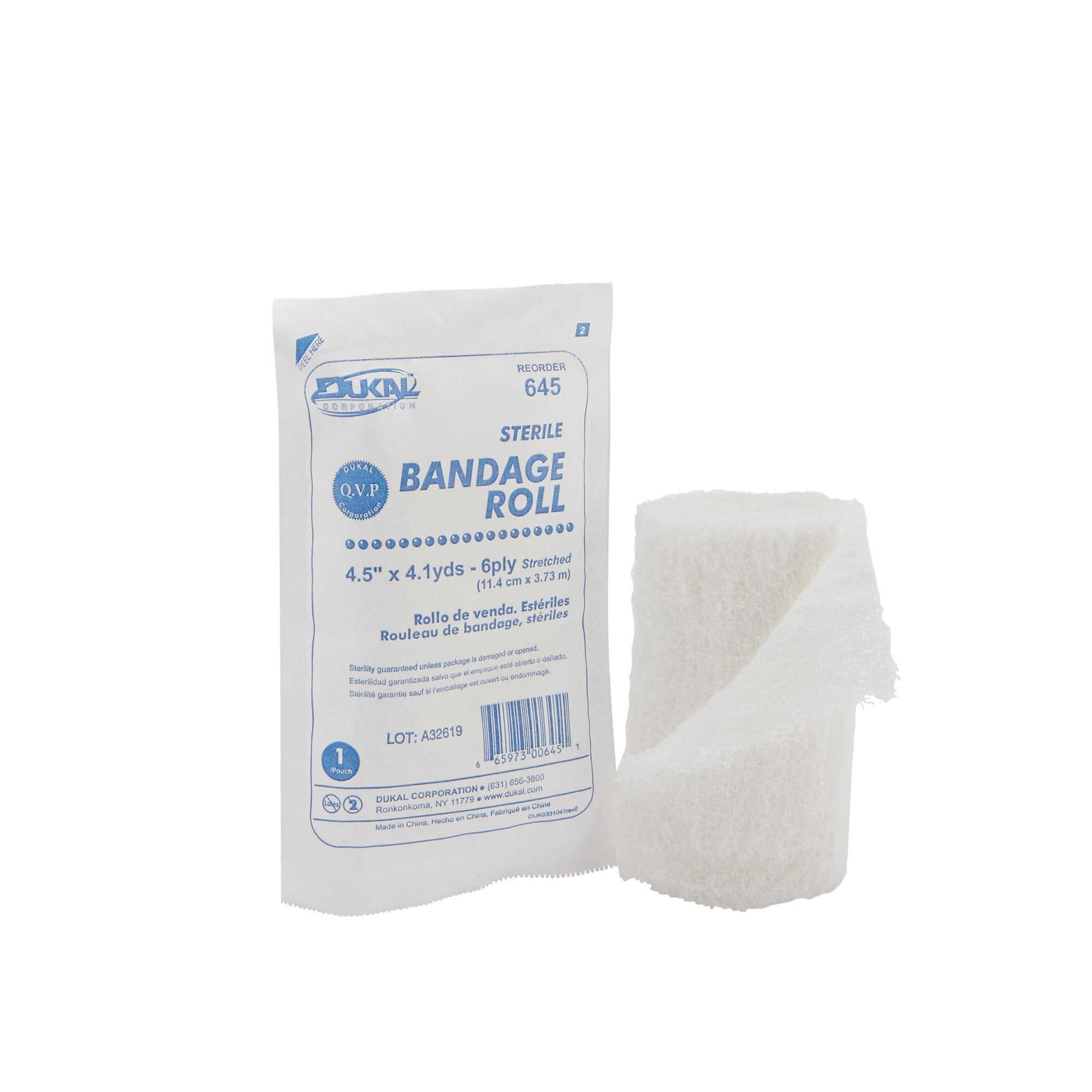 Dukal - Fluff Bandage Roll Dukal™ 4-1/2 Inch X 4-1/10 Yard 6-Ply Sterile 1 per Pack [100/CS]