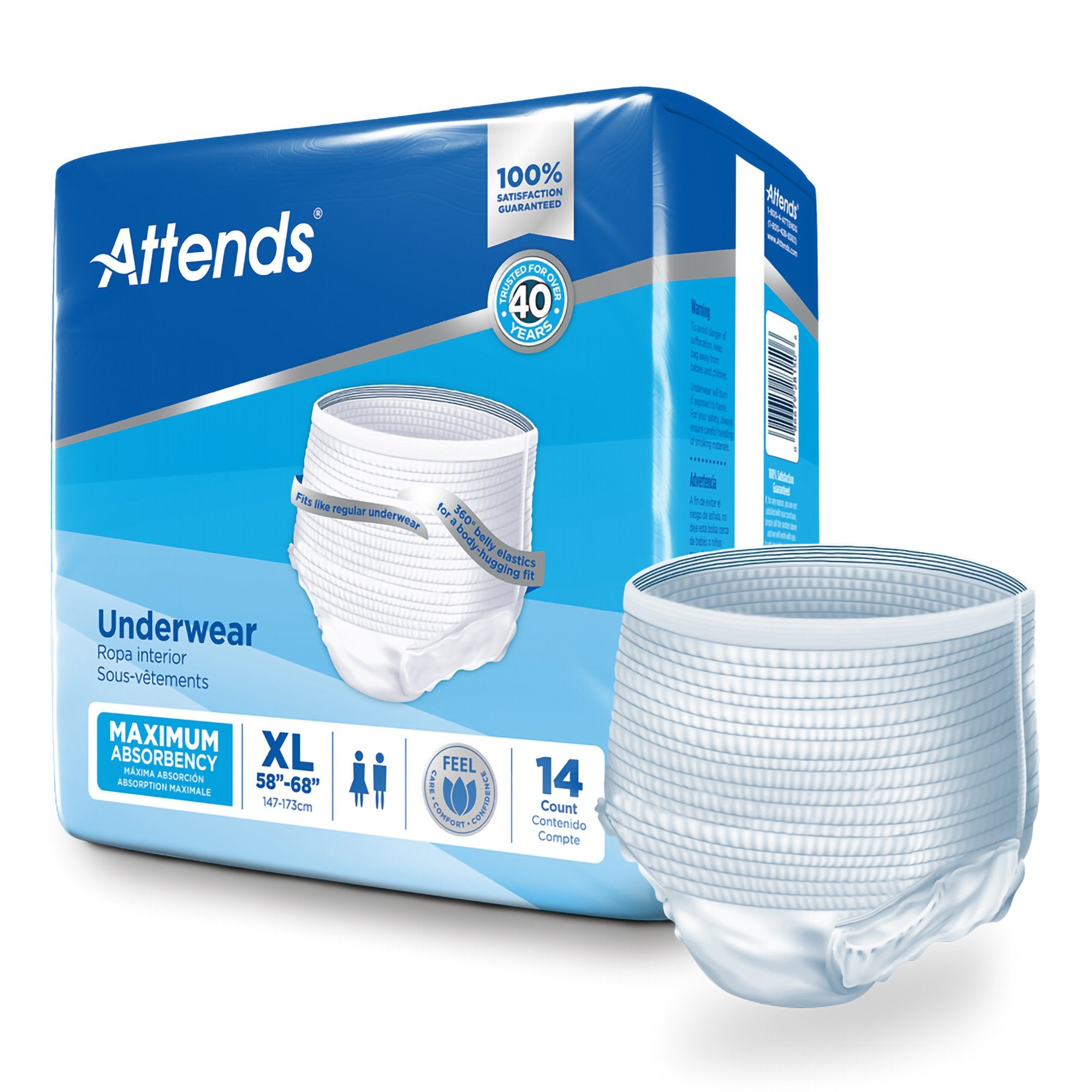 Attends Healthcare Products - Unisex Adult Absorbent Underwear Attends® Pull On with Tear Away Seams X-Large Disposable Heavy Absorbency [4/CS]