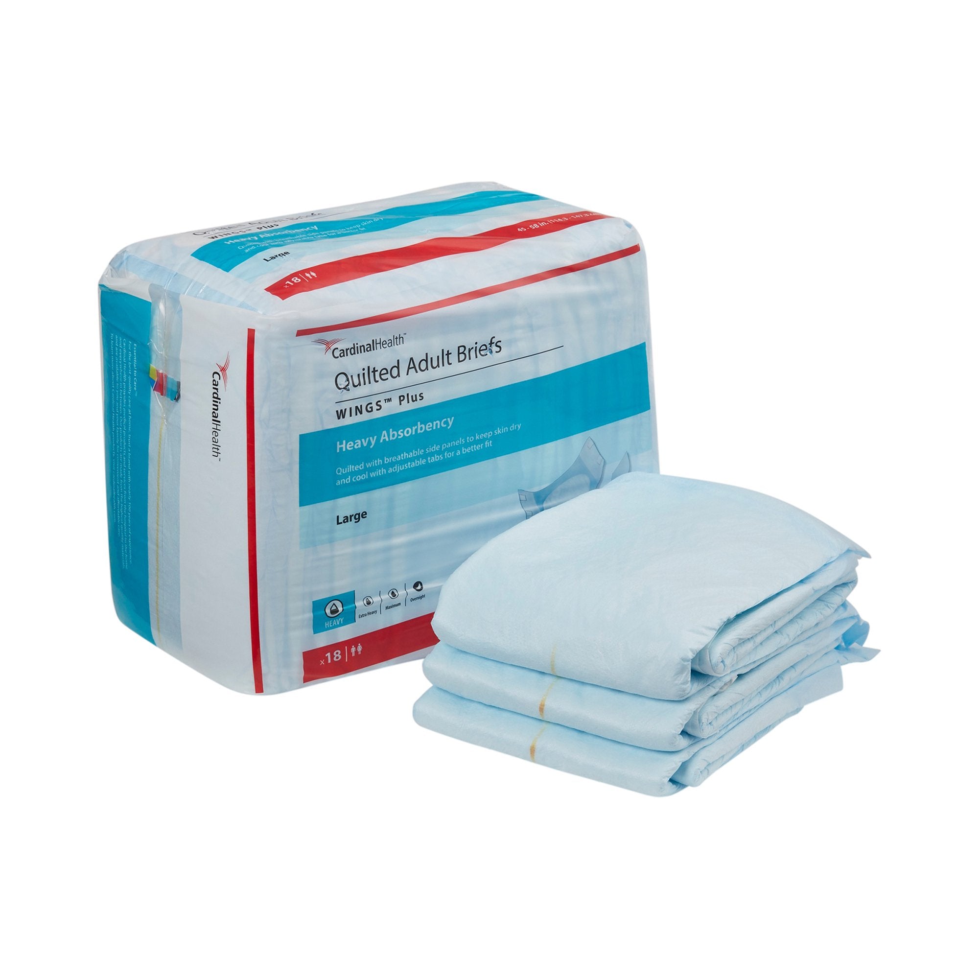 Cardinal - Unisex Adult Incontinence Brief Wings™ Plus Quilted Large Disposable Heavy Absorbency [4/CS]