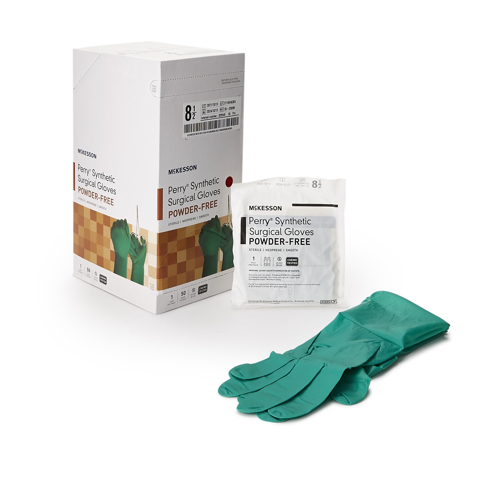 McKesson Brand - Surgical Glove McKesson Perry® Performance Plus Size 8.5 Sterile Polychloroprene Standard Cuff Length Smooth Dark Green Chemo Tested [200/CS]